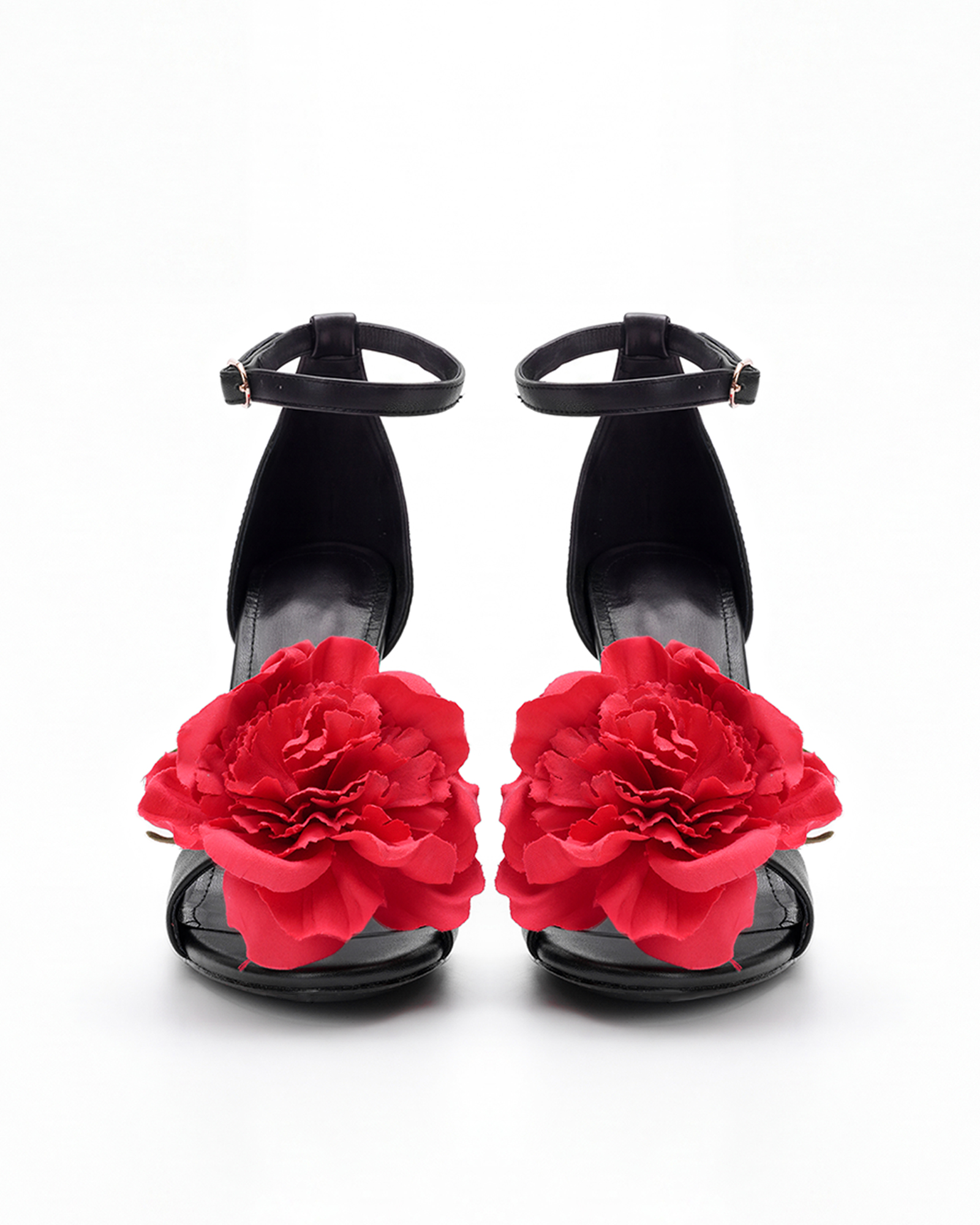 Mai Red Flower Strap Sandals In Black