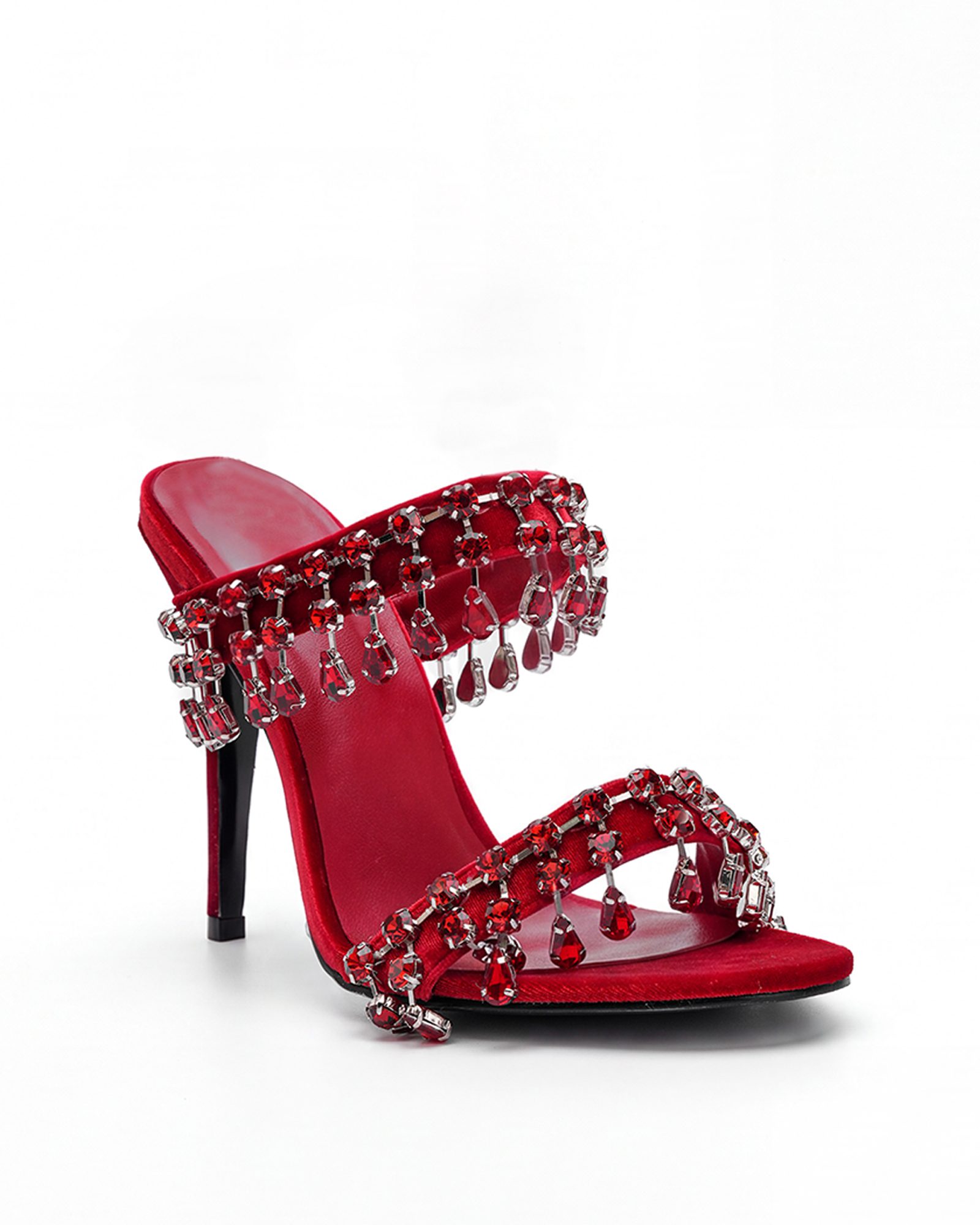 Naama Rhinestone  Strappy Mules In Red