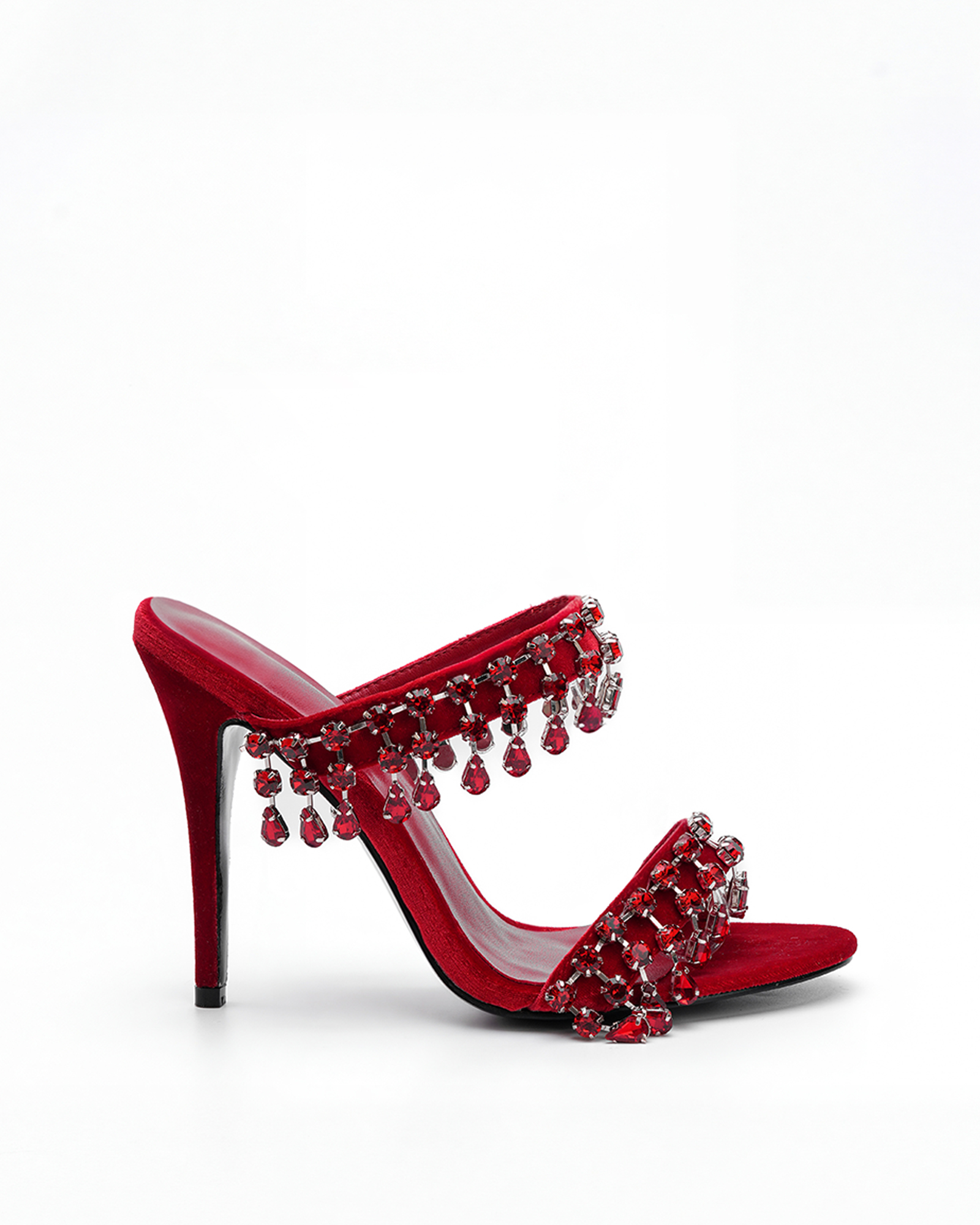 Naama Rhinestone  Strappy Mules In Red