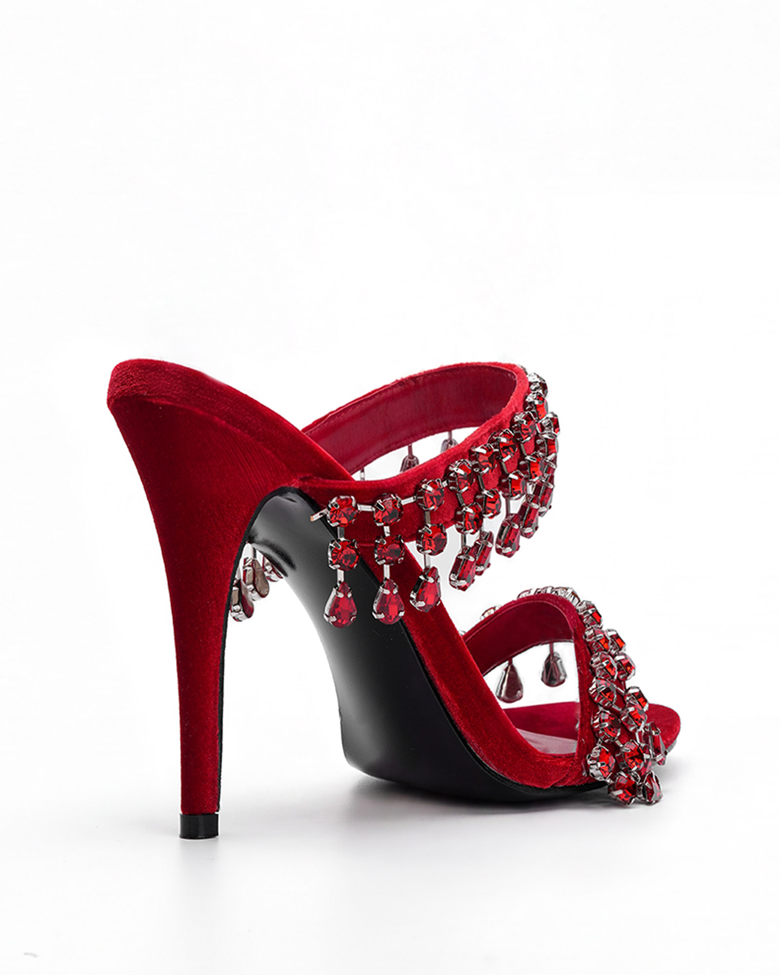 Naama Rhinestone  Strappy Mules In Red