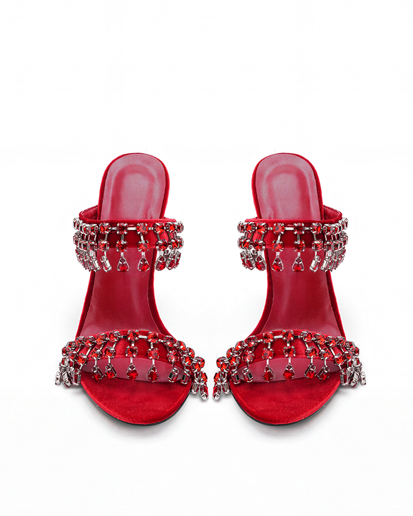 Naama Rhinestone  Strappy Mules In Red