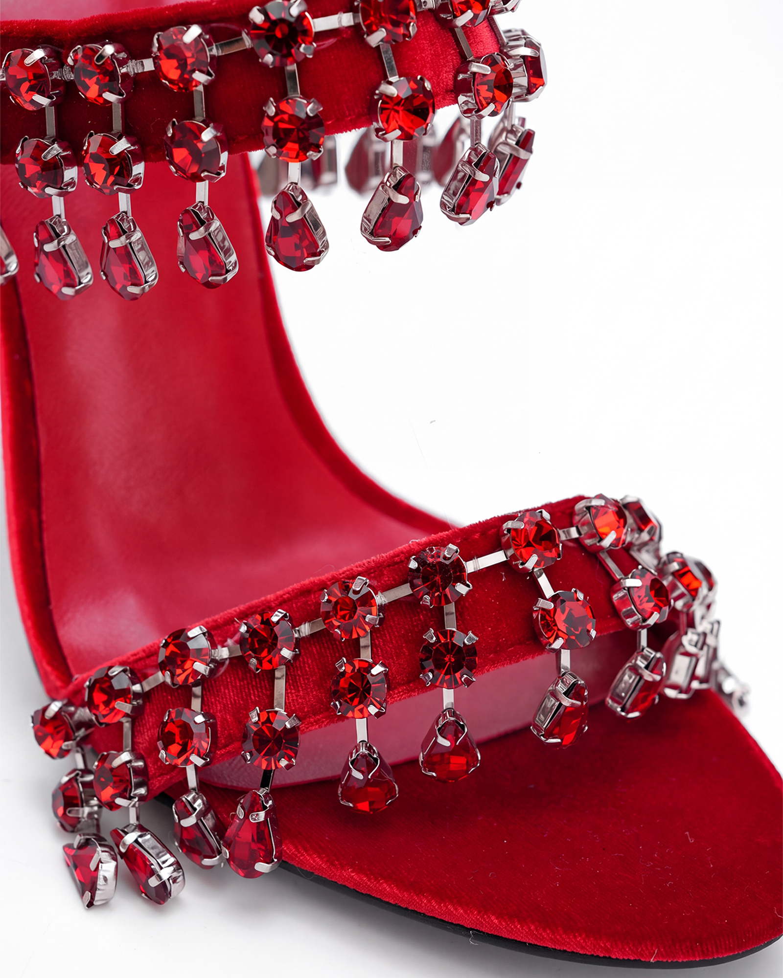 Naama Rhinestone  Strappy Mules In Red