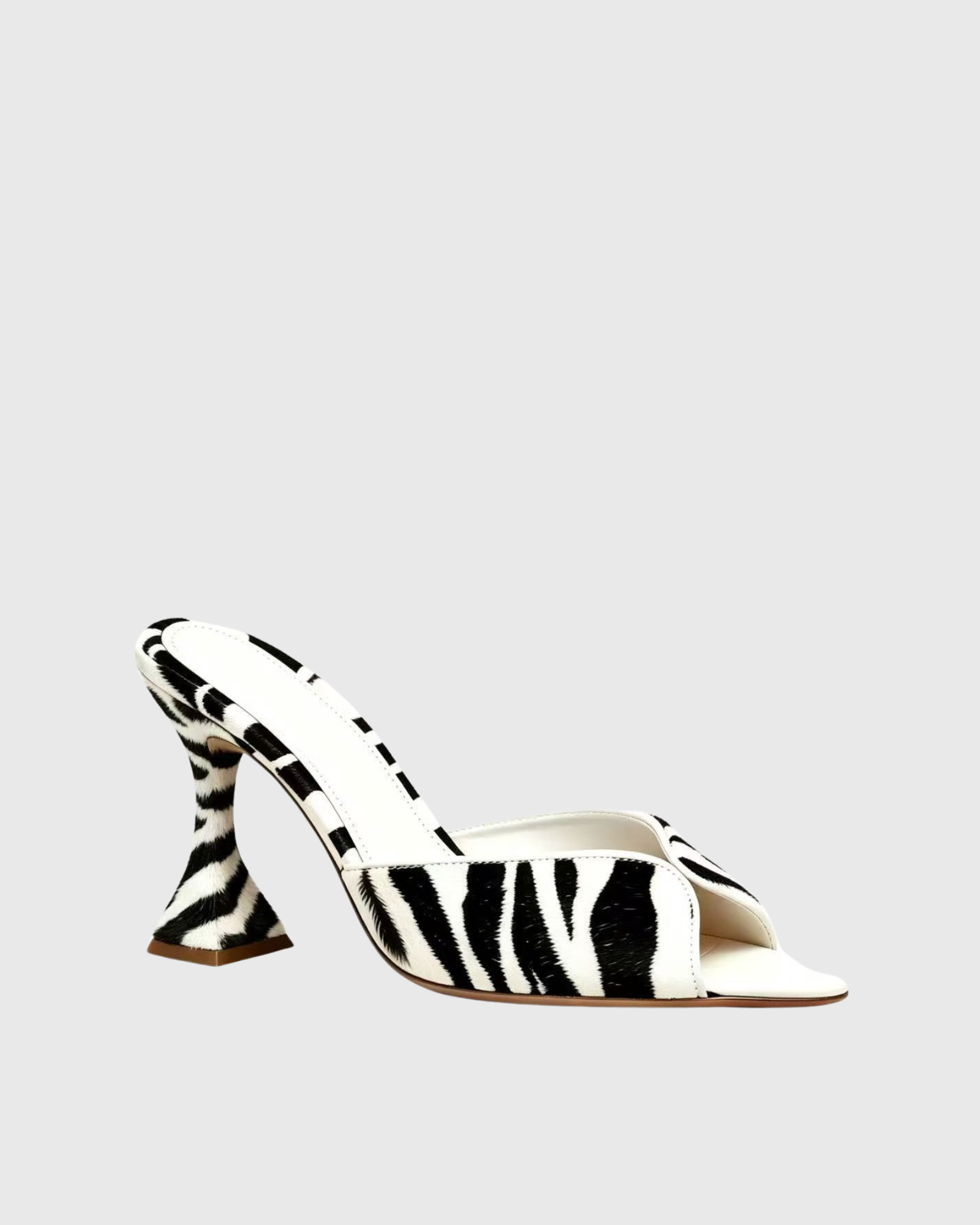 Daciana Zebra Print Open Toe Mules In White