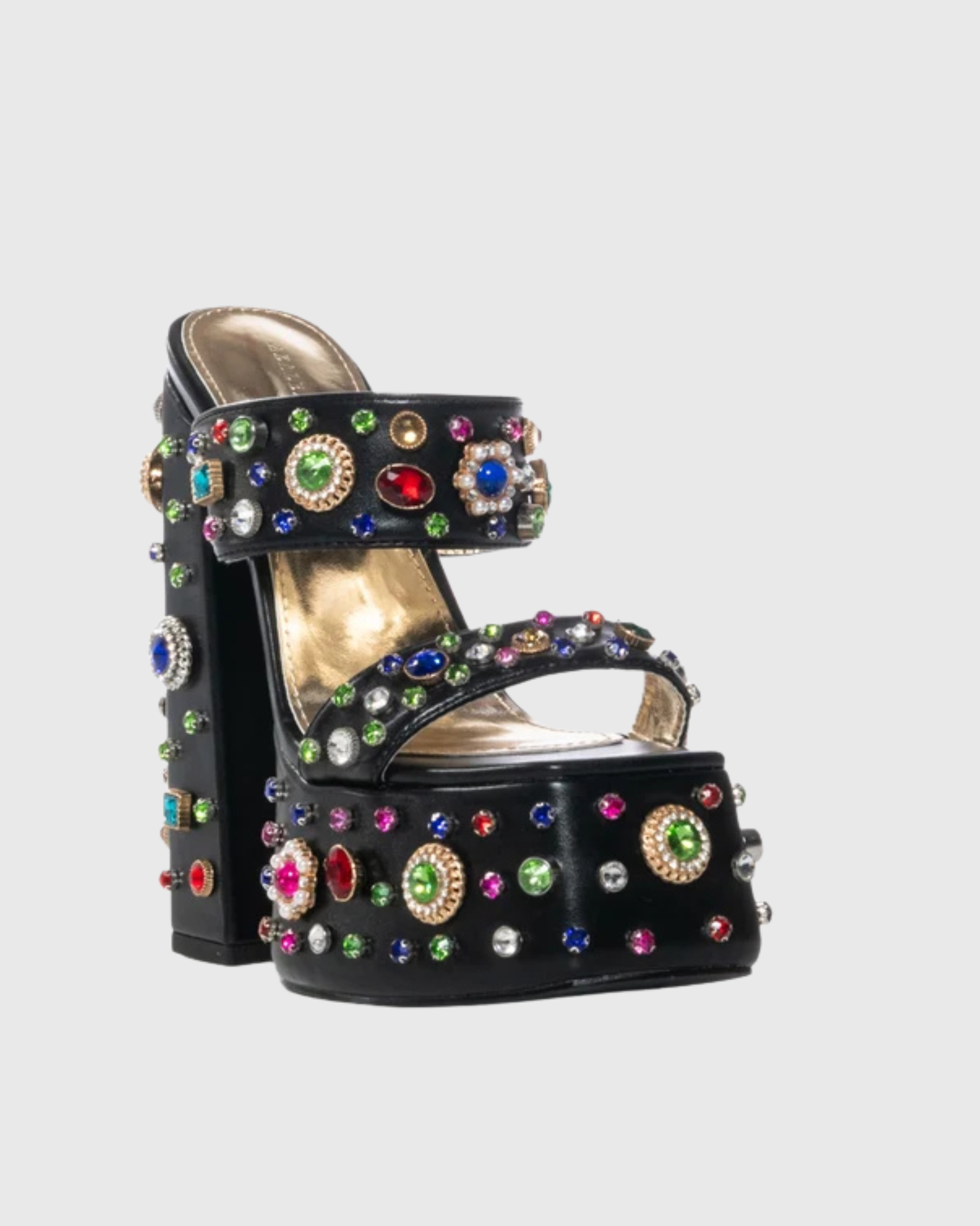 Dia Rhinestone Platform Block Heel Mules In Black