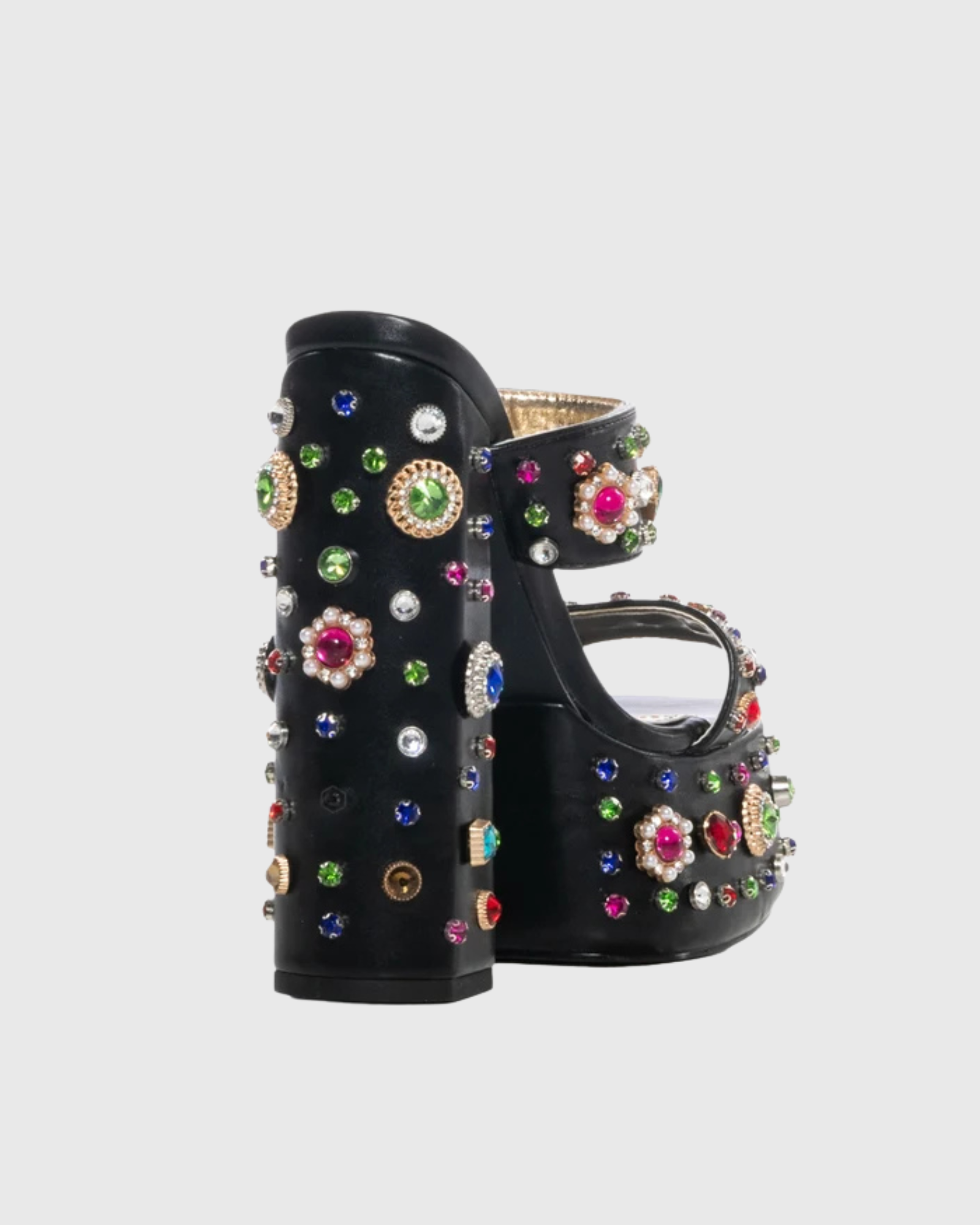 Dia Rhinestone Platform Block Heel Mules In Black