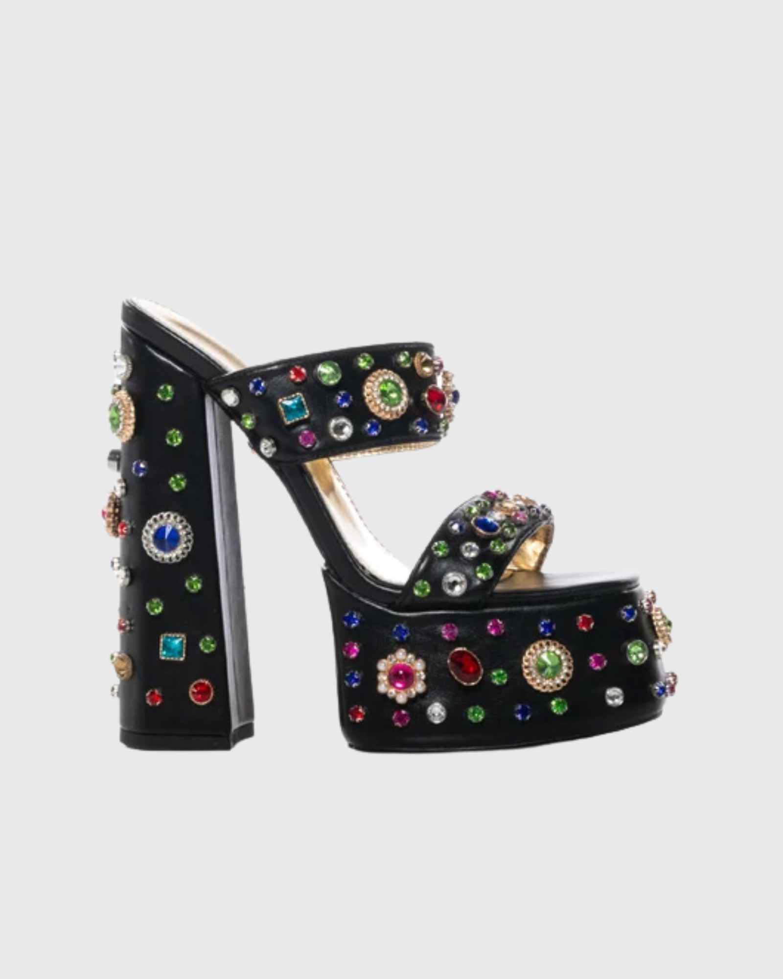 Dia Rhinestone Platform Block Heel Mules In Black