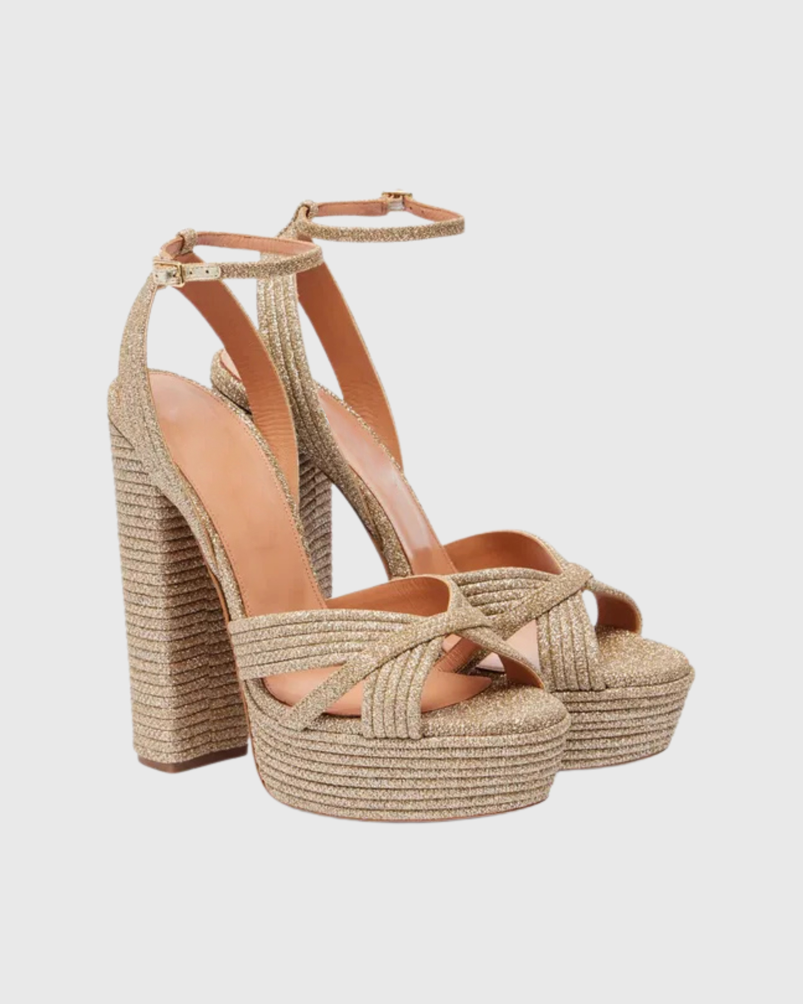 Donisa Glitter Block Heel Sandals In Gold
