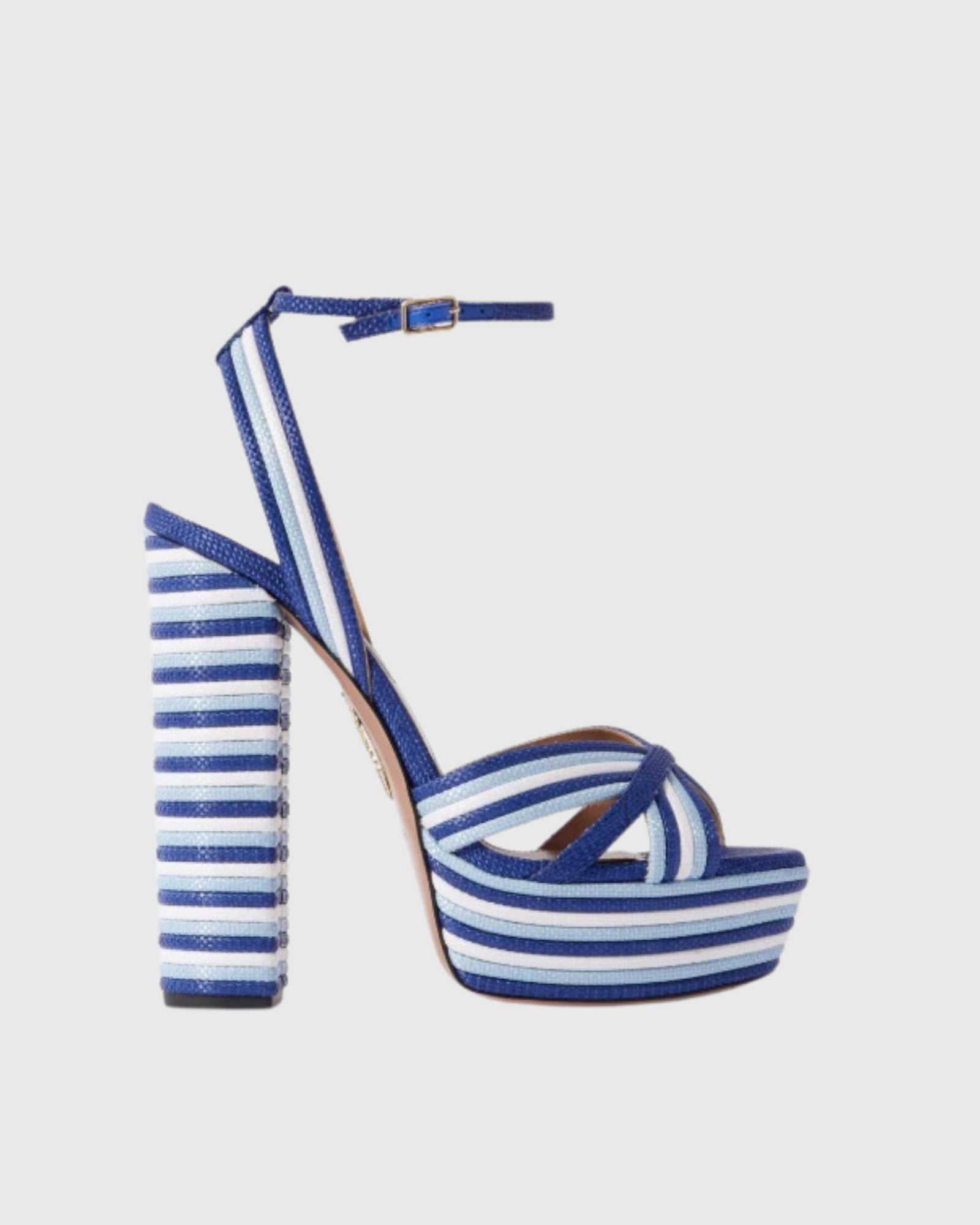 Donisa Navy Stripe Block Heel Sandals In Blue