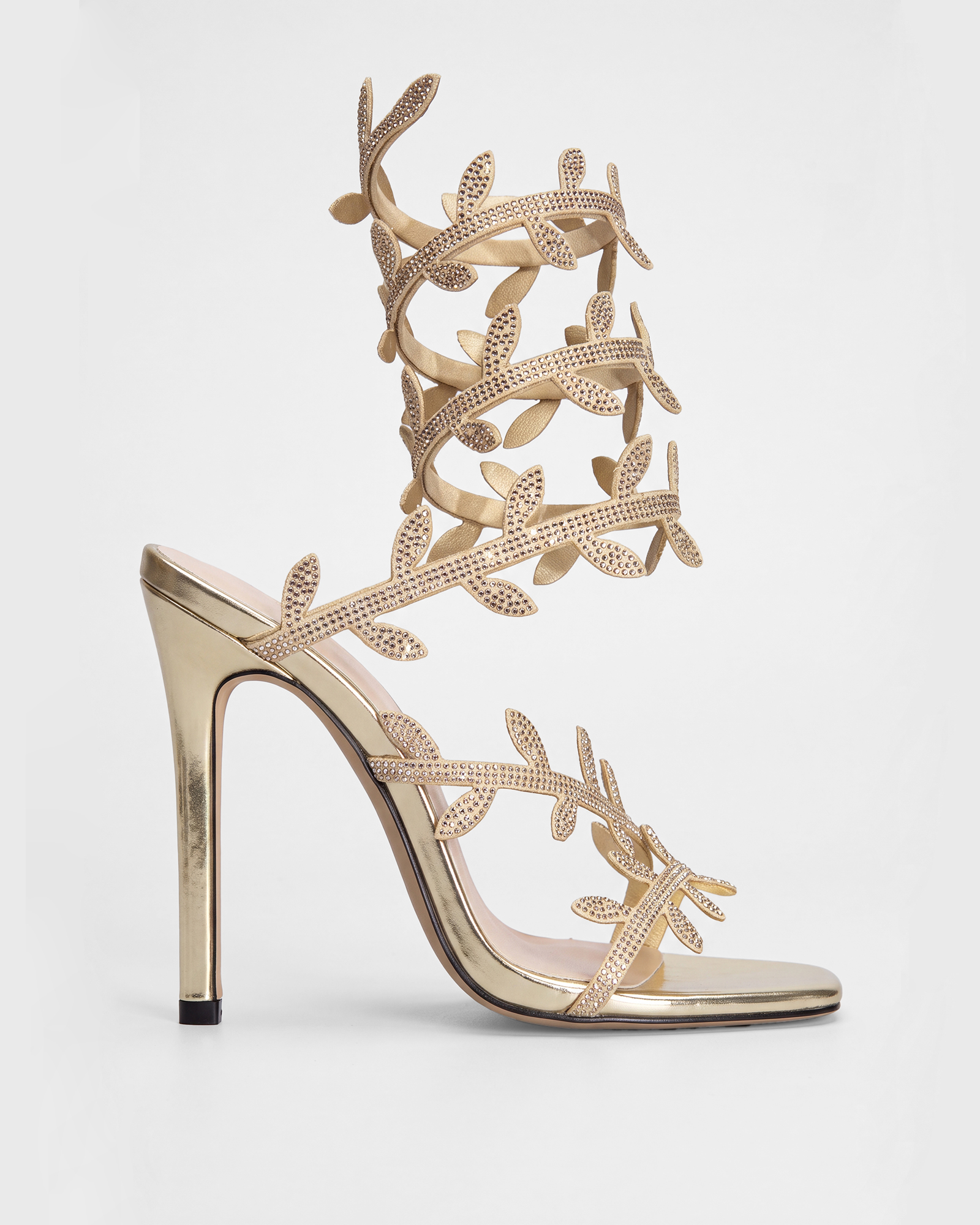 Ealar Rhinestone Leaf Lace Up Sandals In Gold