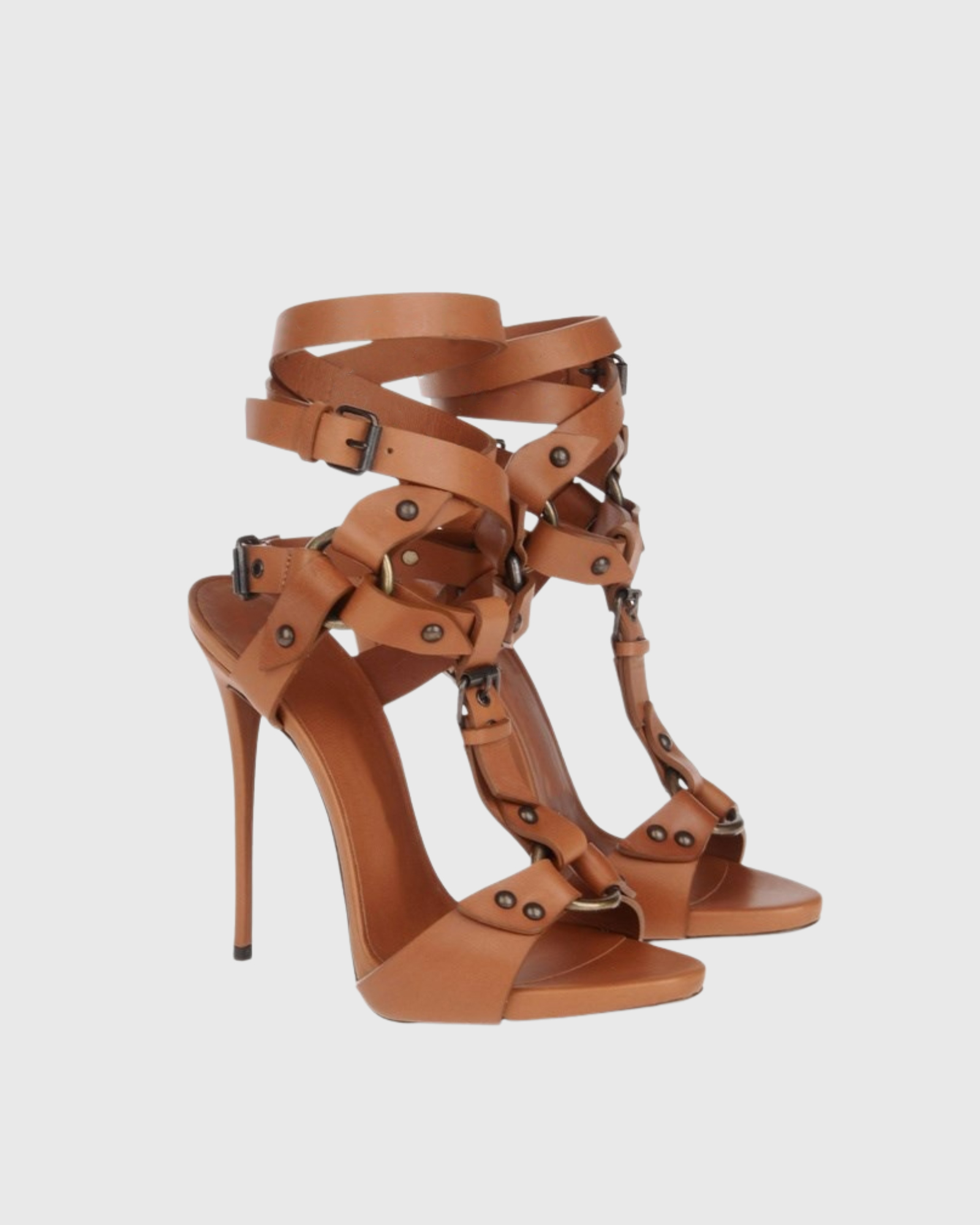 Earleen Studded Strap Gladiator Sandals In Caramel