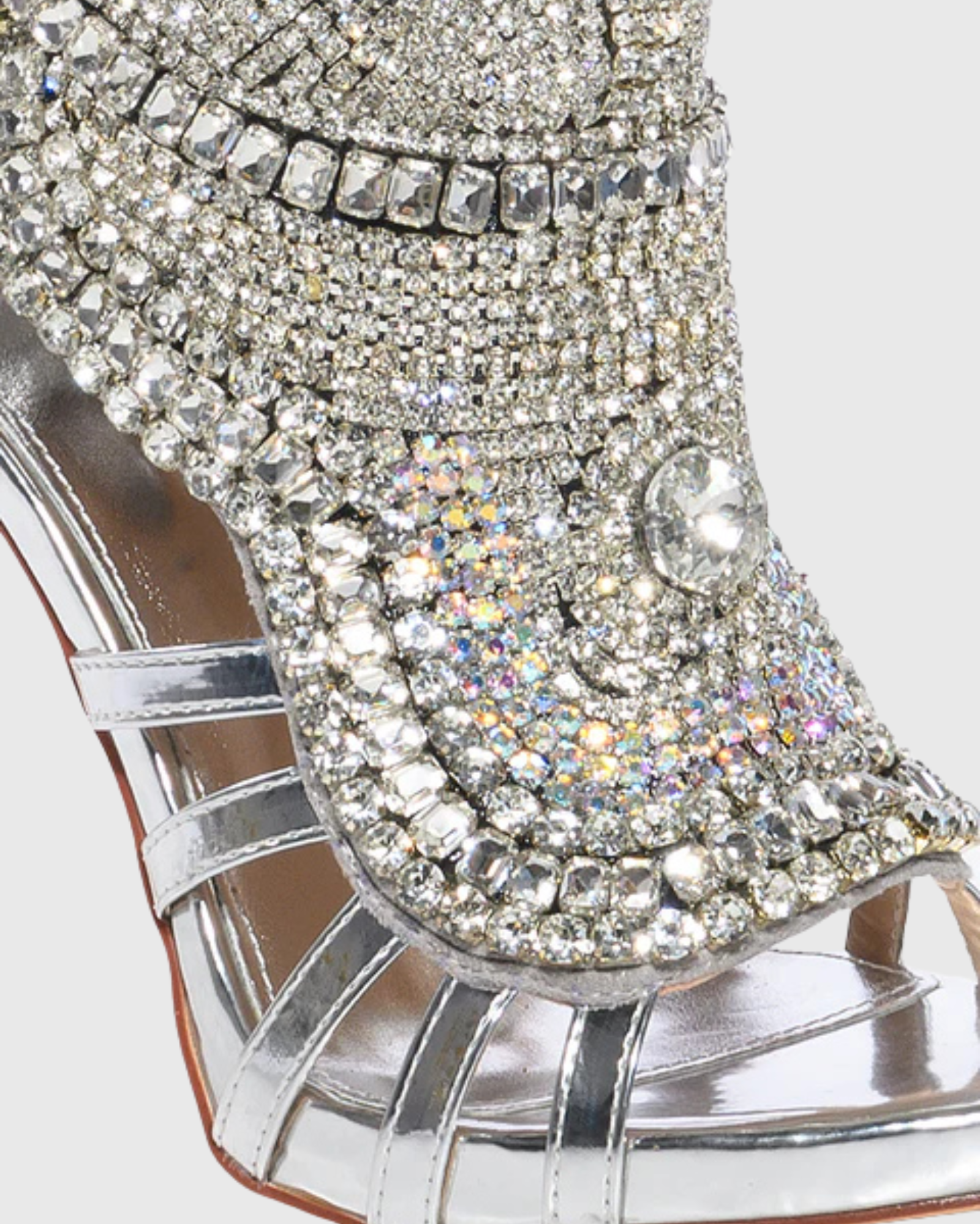 Edith Rhinestone Embellished Strap Sandals In Sliver
