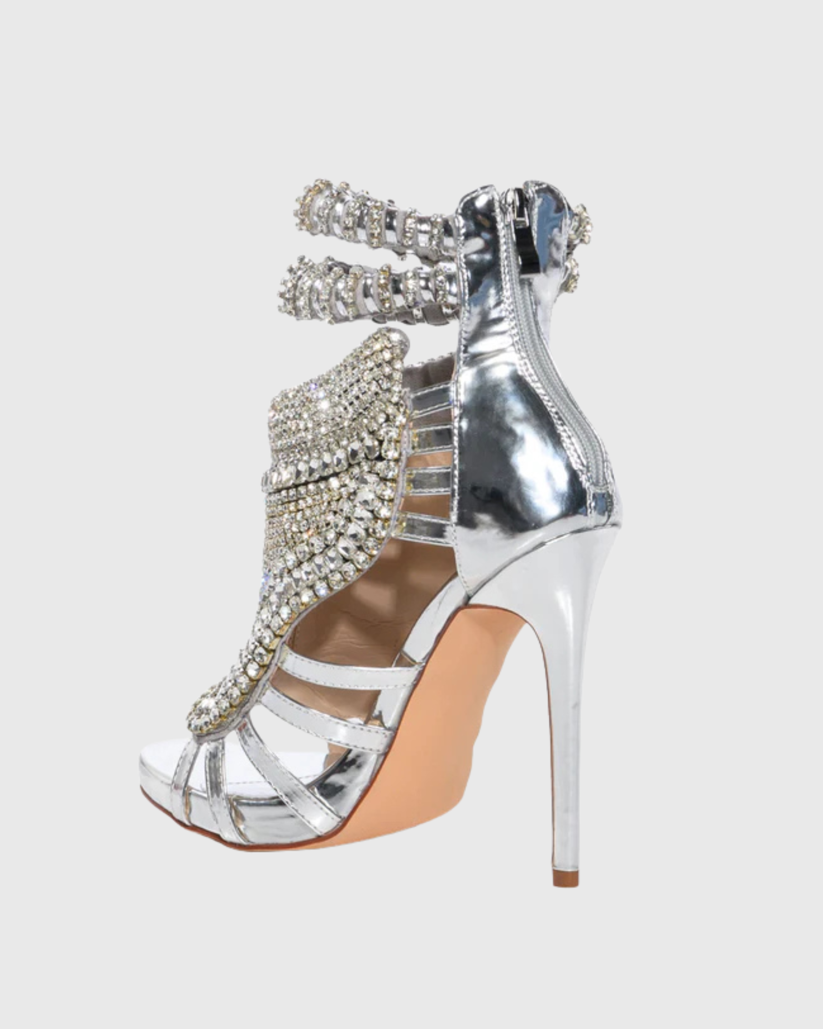 Edith Rhinestone Embellished Strap Sandals In Sliver