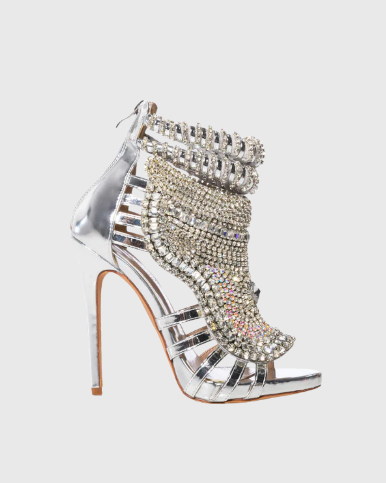 Edith Rhinestone Embellished Strap Sandals In Sliver