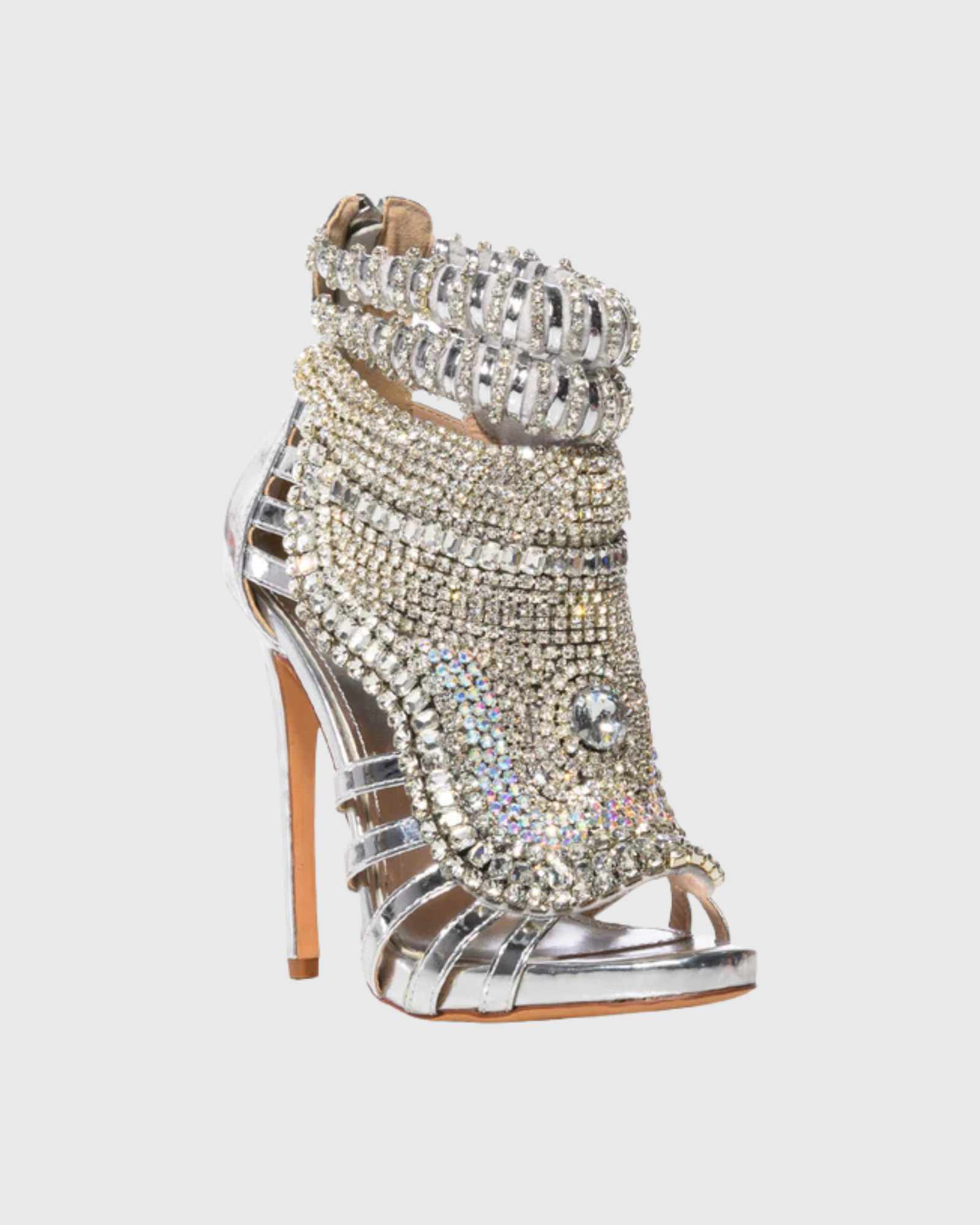 Edith Rhinestone Embellished Strap Sandals In Sliver