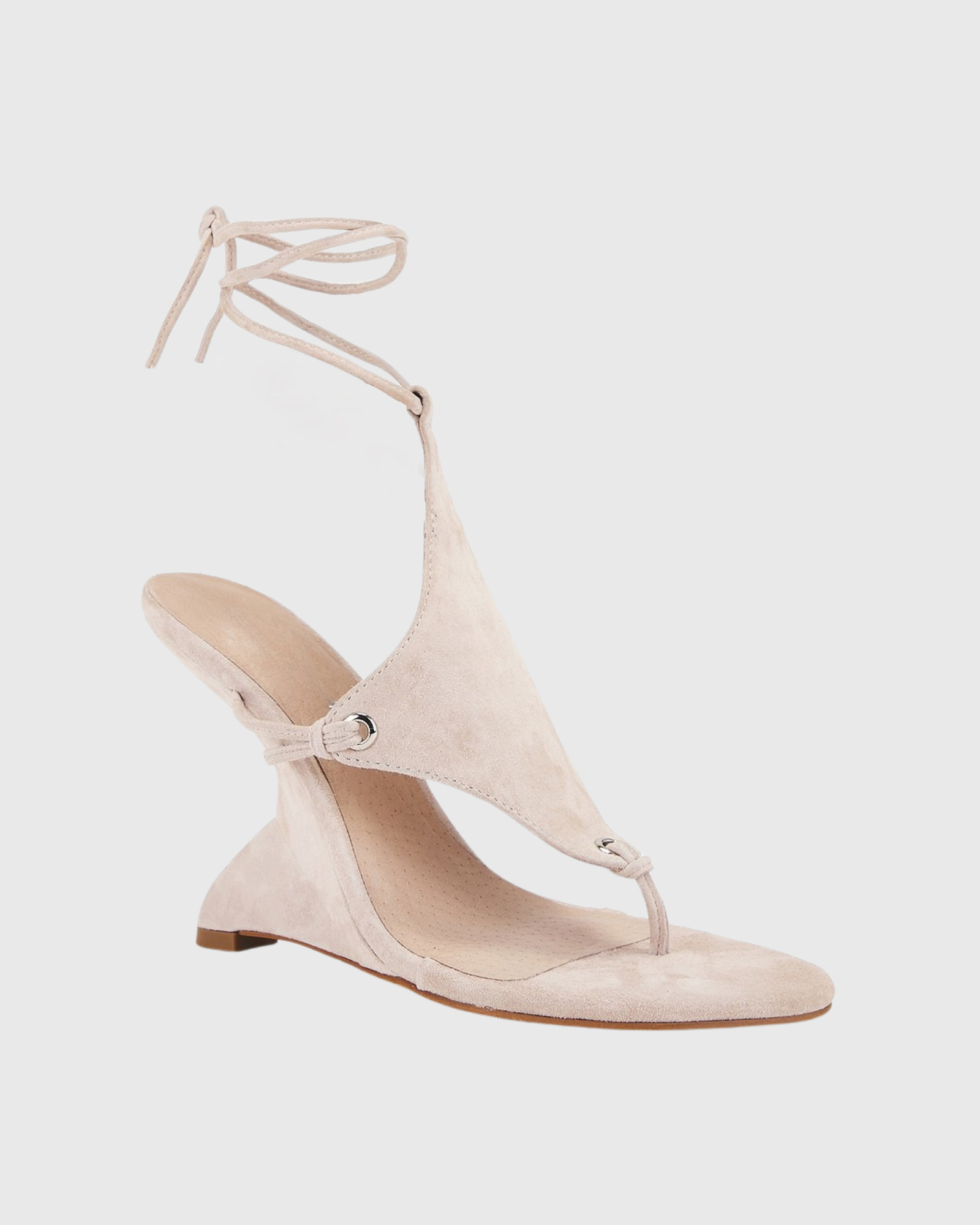Eki Lace Up Suede Wedge Sandals In Nude