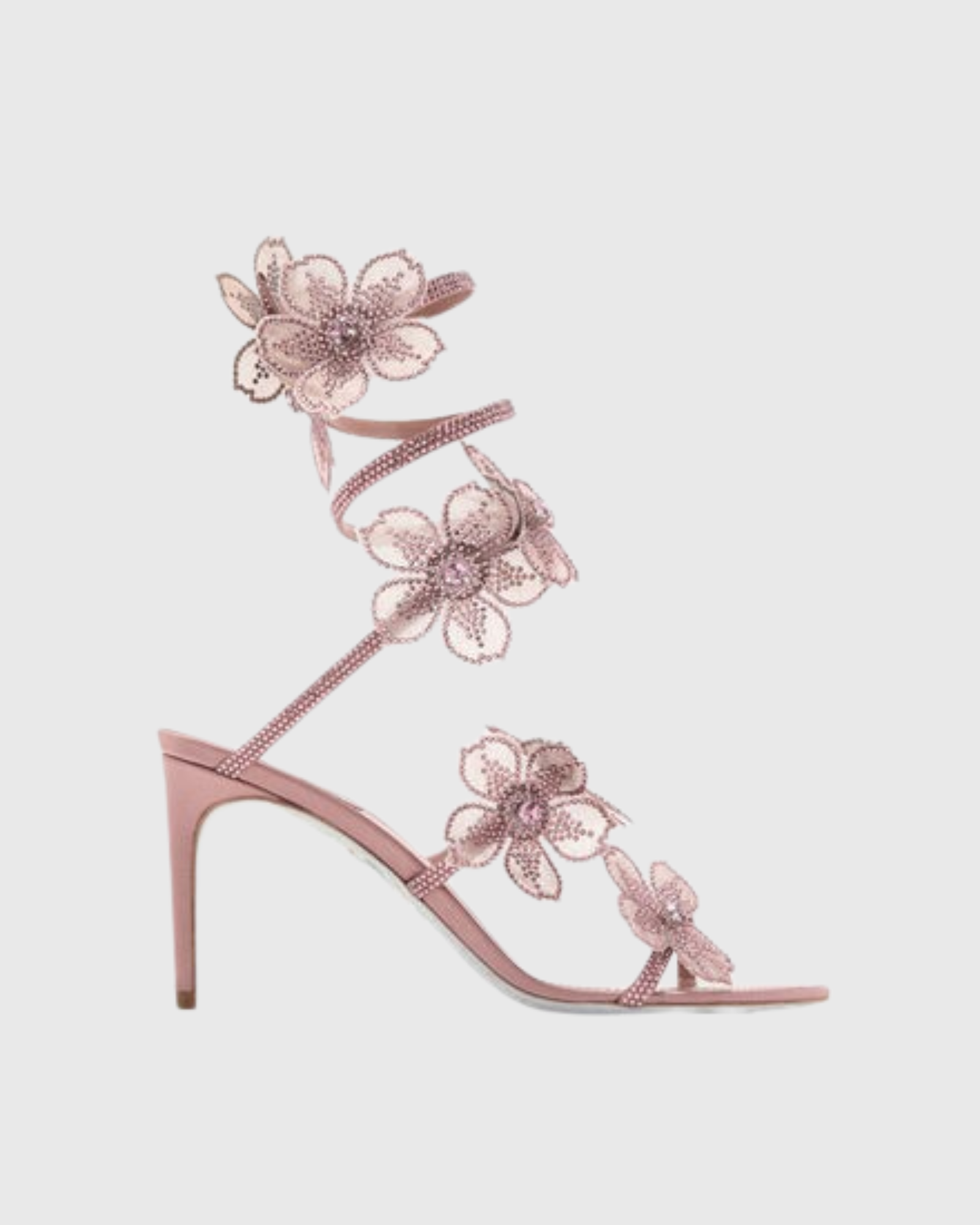 Elisa Flower Embellished Snake Sandals In Blush