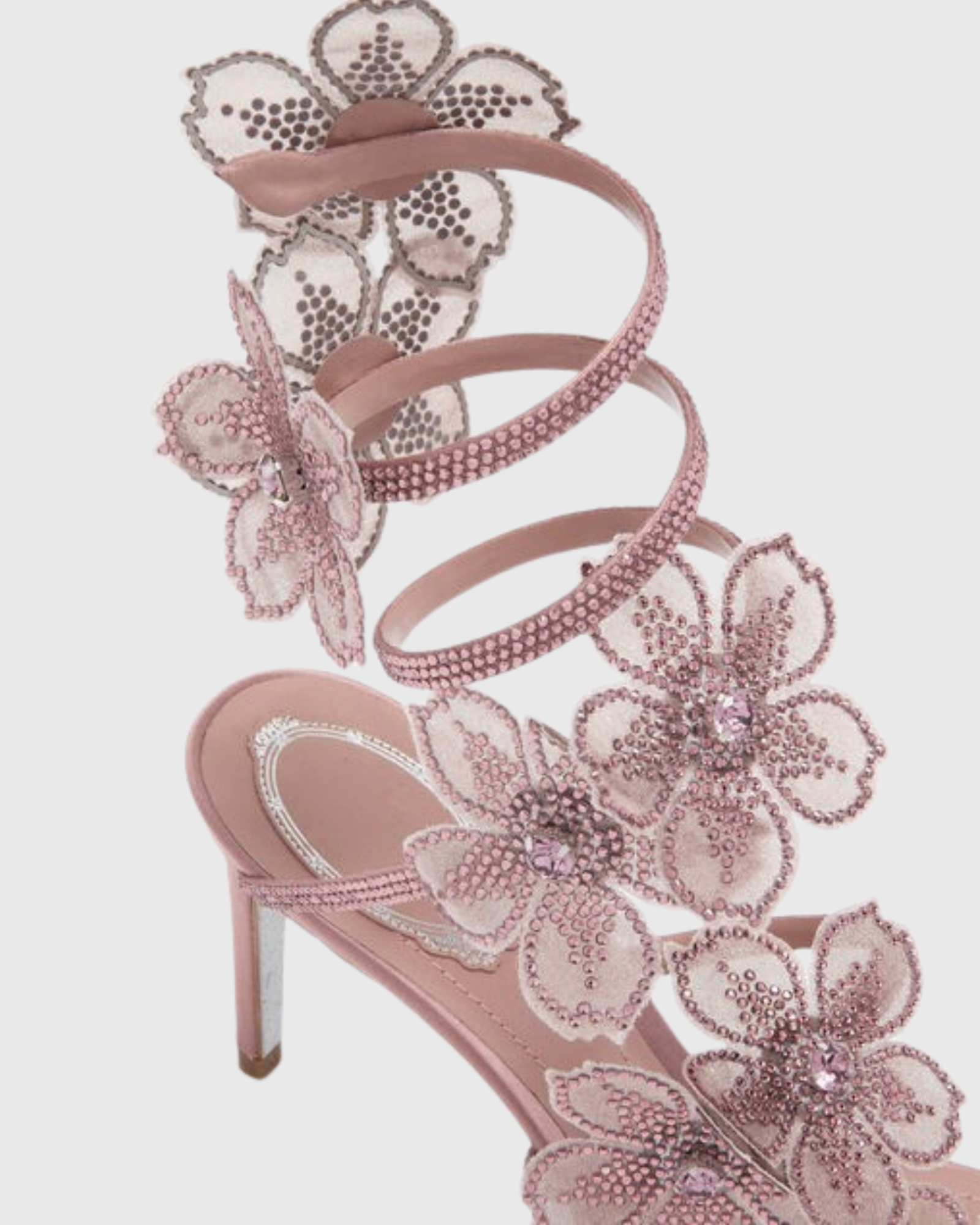 Elisa Flower Embellished Snake Sandals In Blush