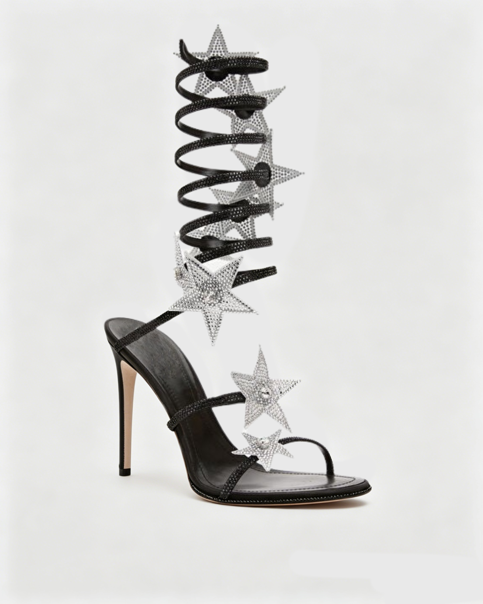 Elisa Star Knee High Snake Sandals In Black