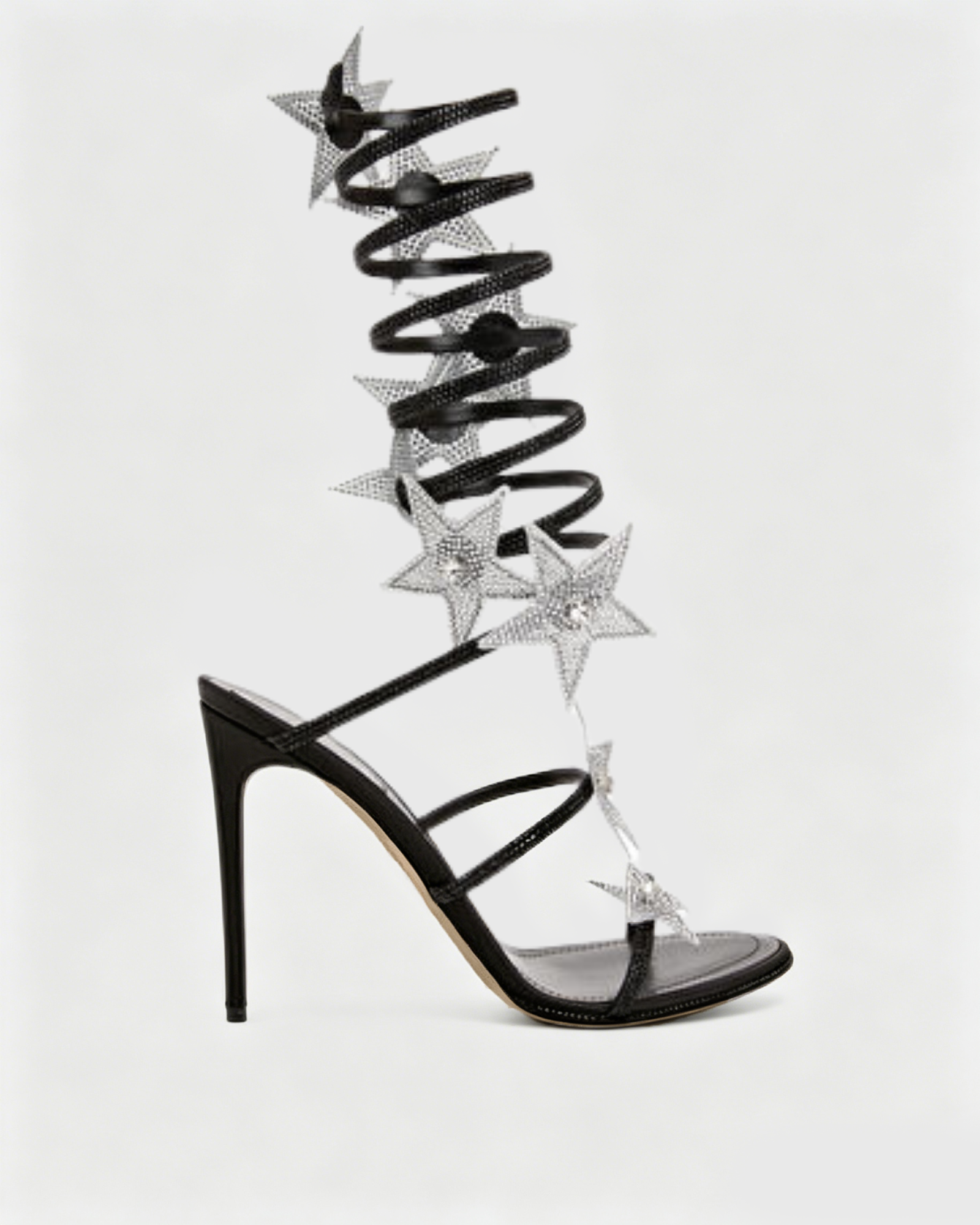 Elisa Star Knee High Snake Sandals In Black