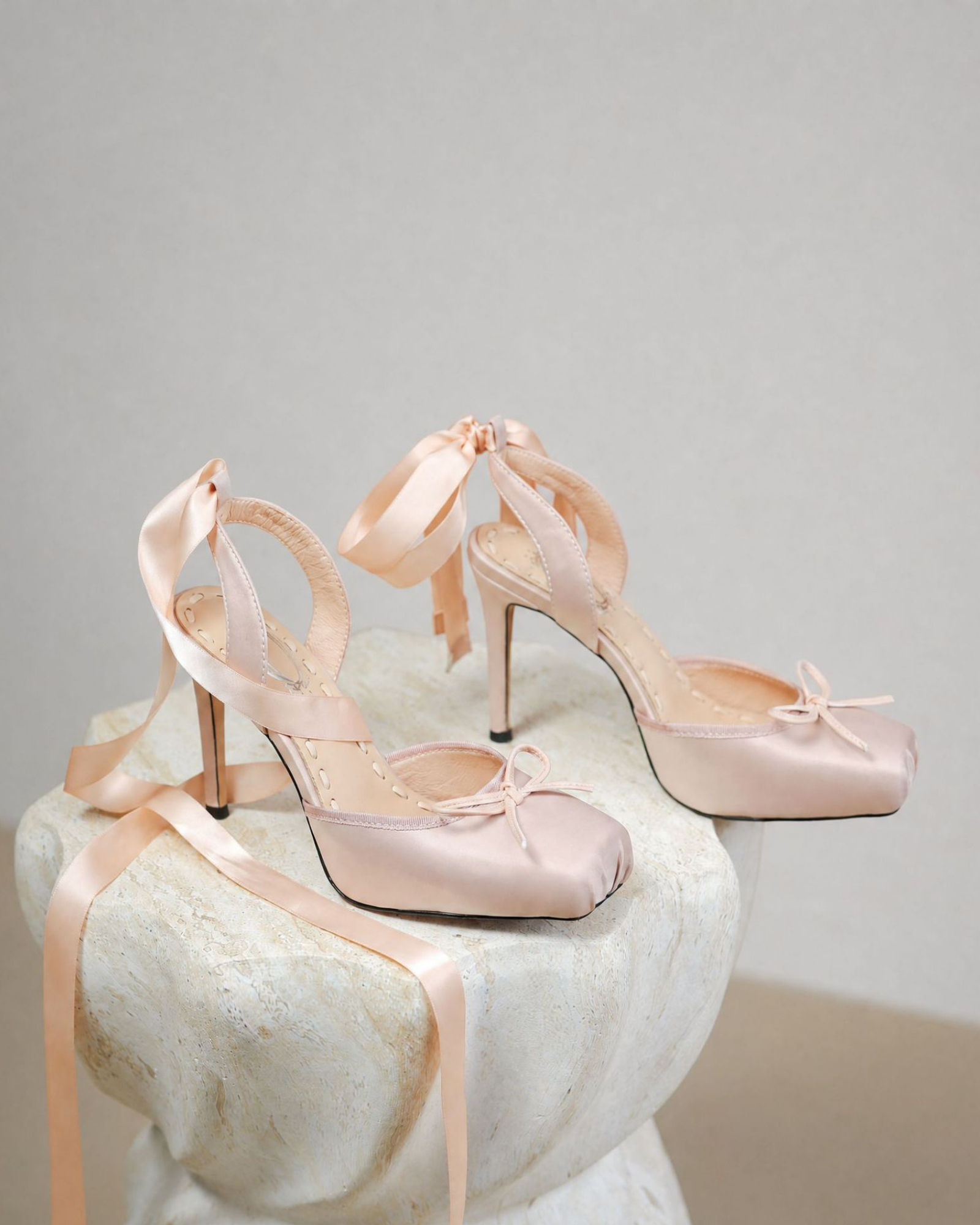 Felia Tie Up Ballet Satin Sandals In Blush