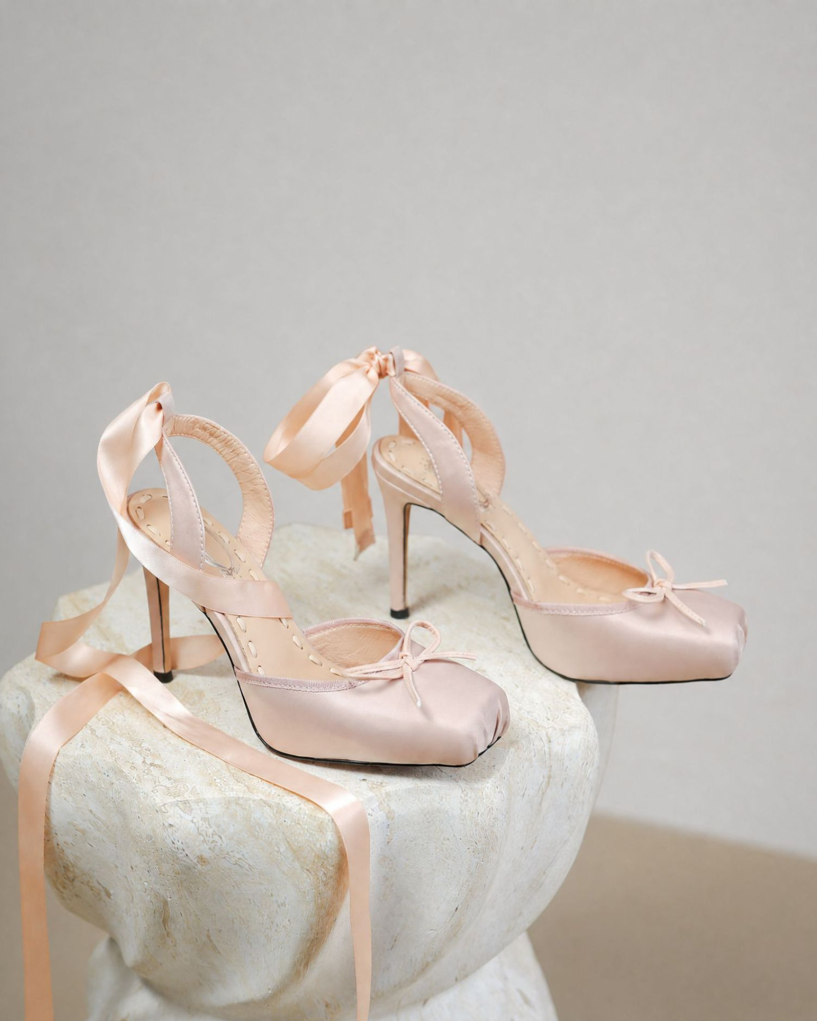 Felia Tie Up Ballet Satin Sandals In Blush