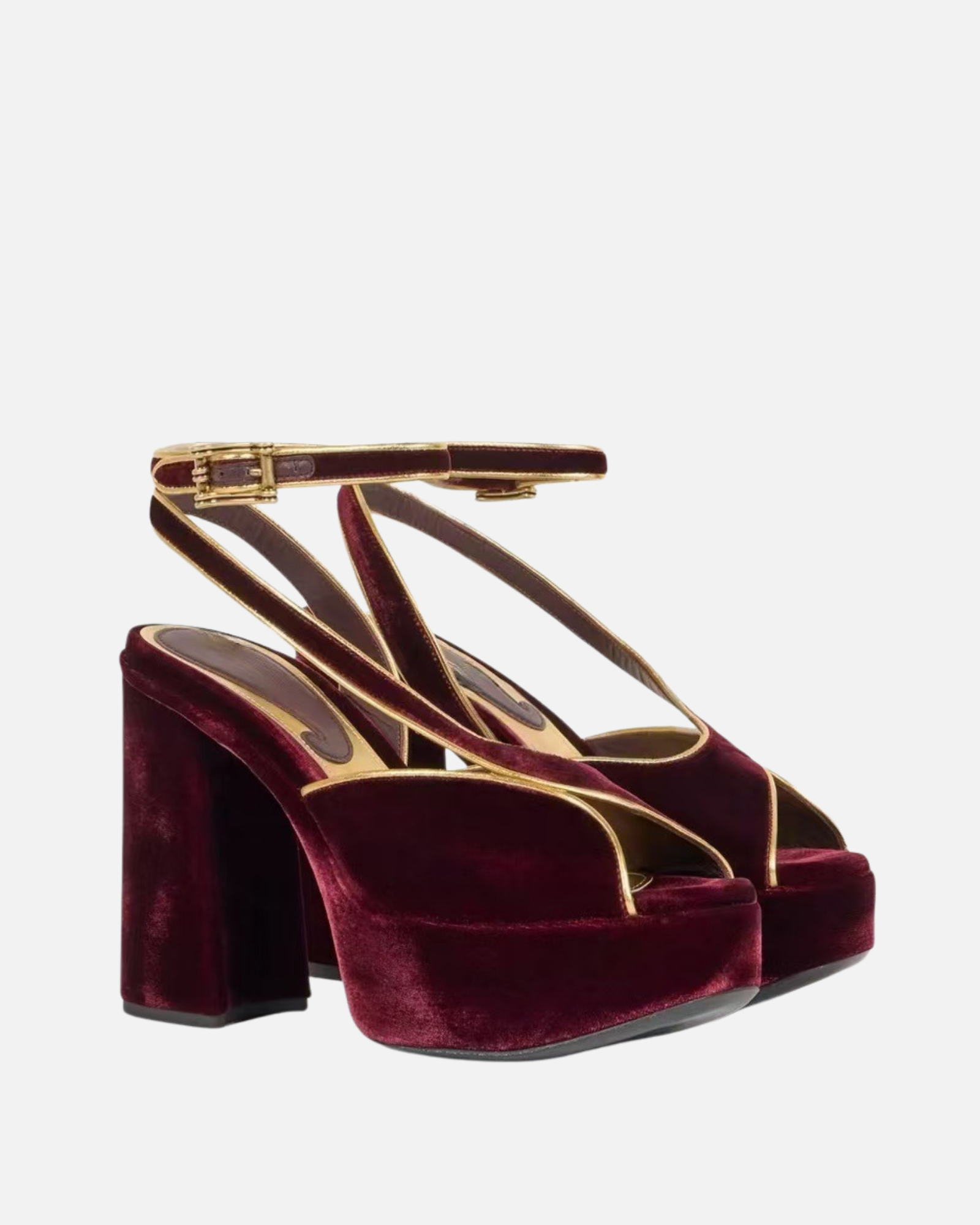 Gayne Peep Toe Velvet Platform Sandals In Wine