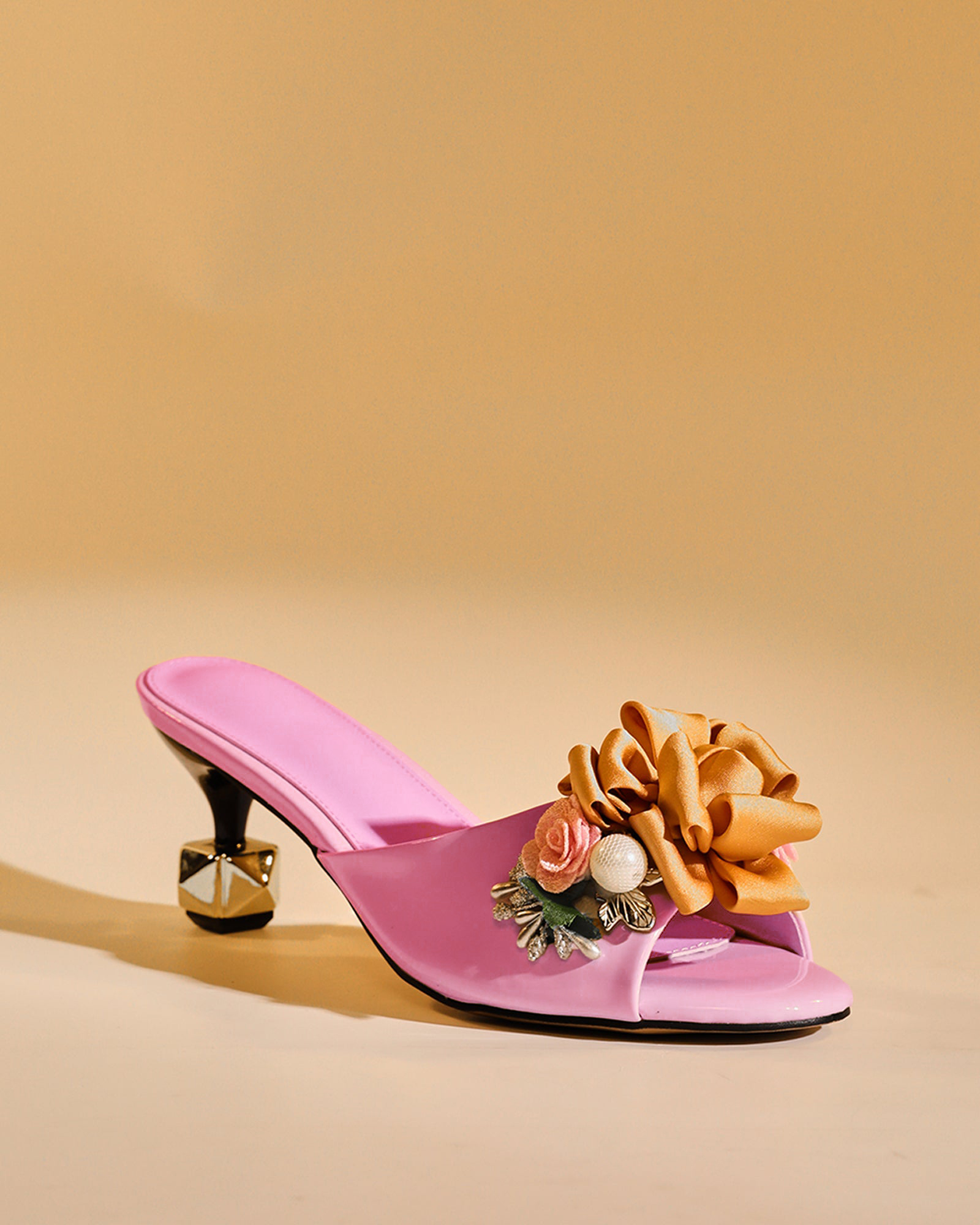 Harlow Flower Embellished Satin Mules