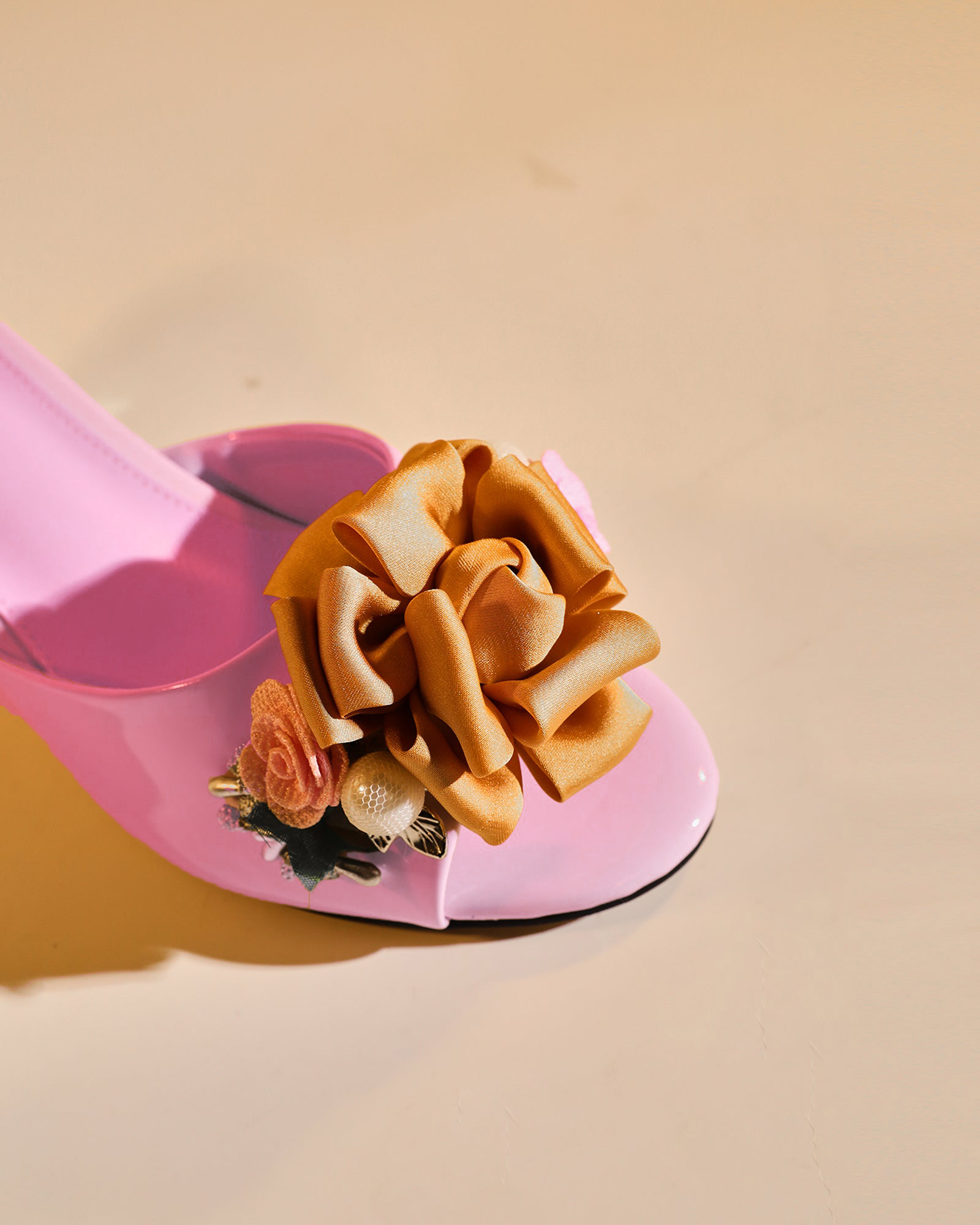 Harlow Flower Embellished Satin Mules