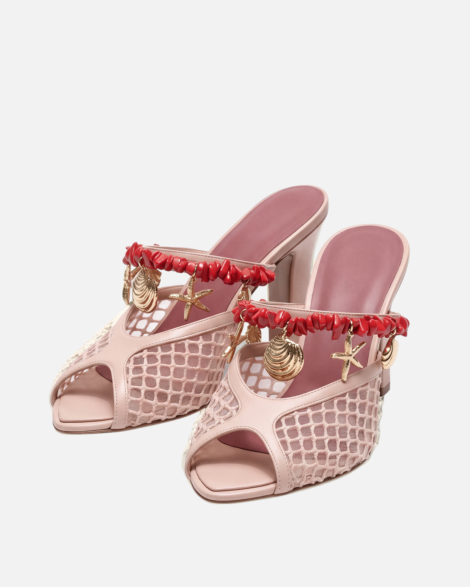 Hera Starfish Beaded Mules In Blush