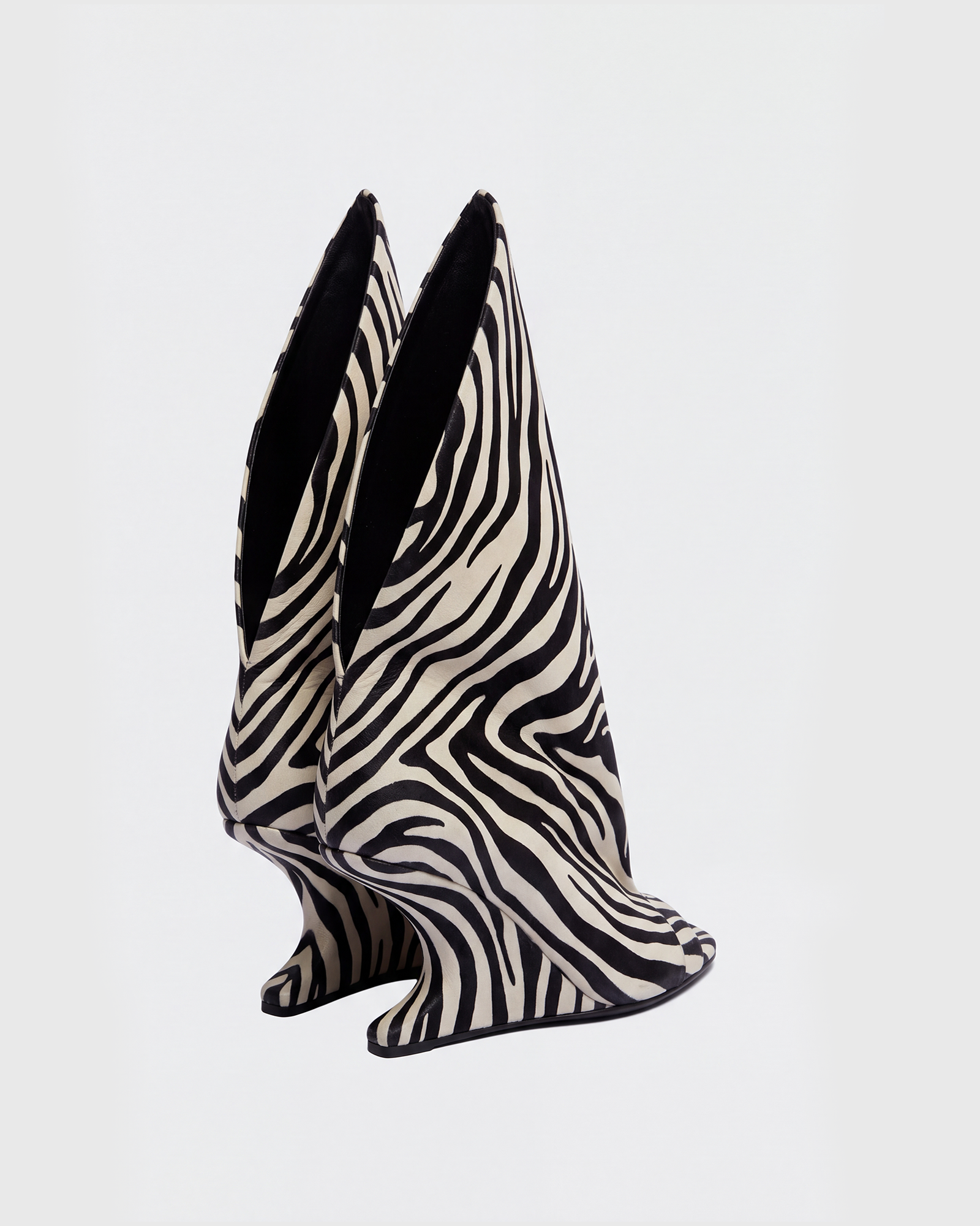 Idida Peep Inverted Wedge Boots In Zebra
