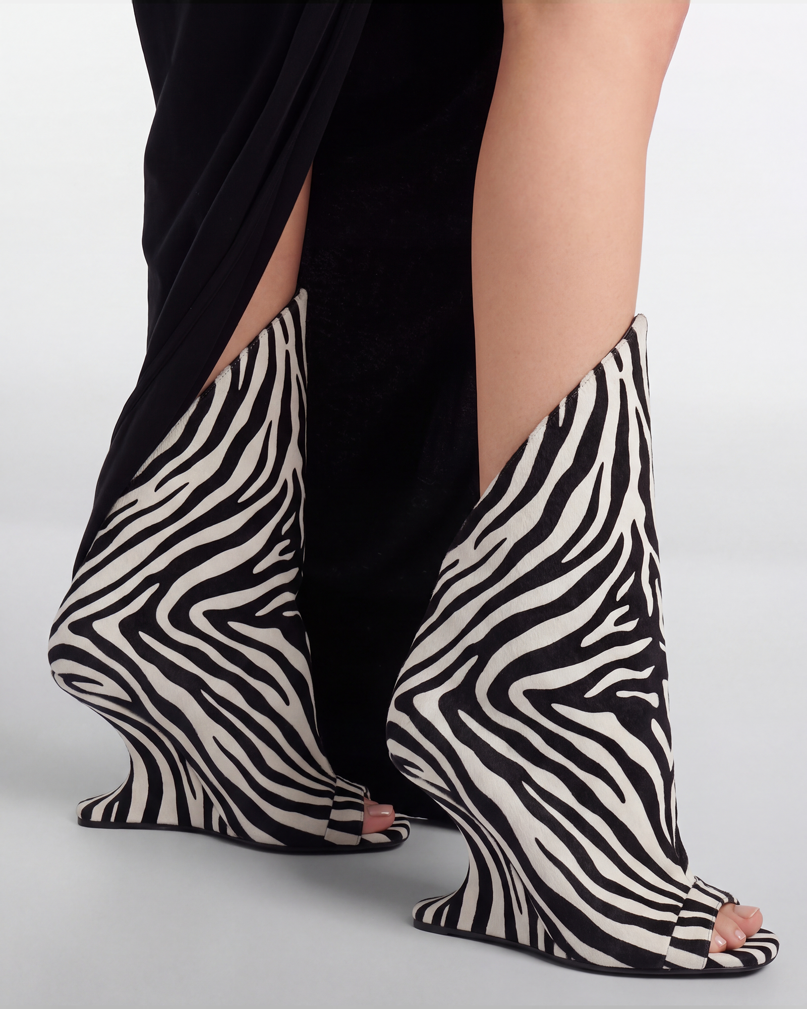 Idida Peep Inverted Wedge Boots In Zebra