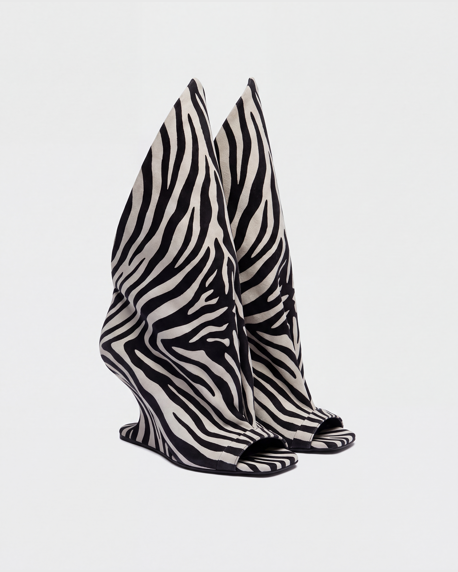 Idida Peep Inverted Wedge Boots In Zebra