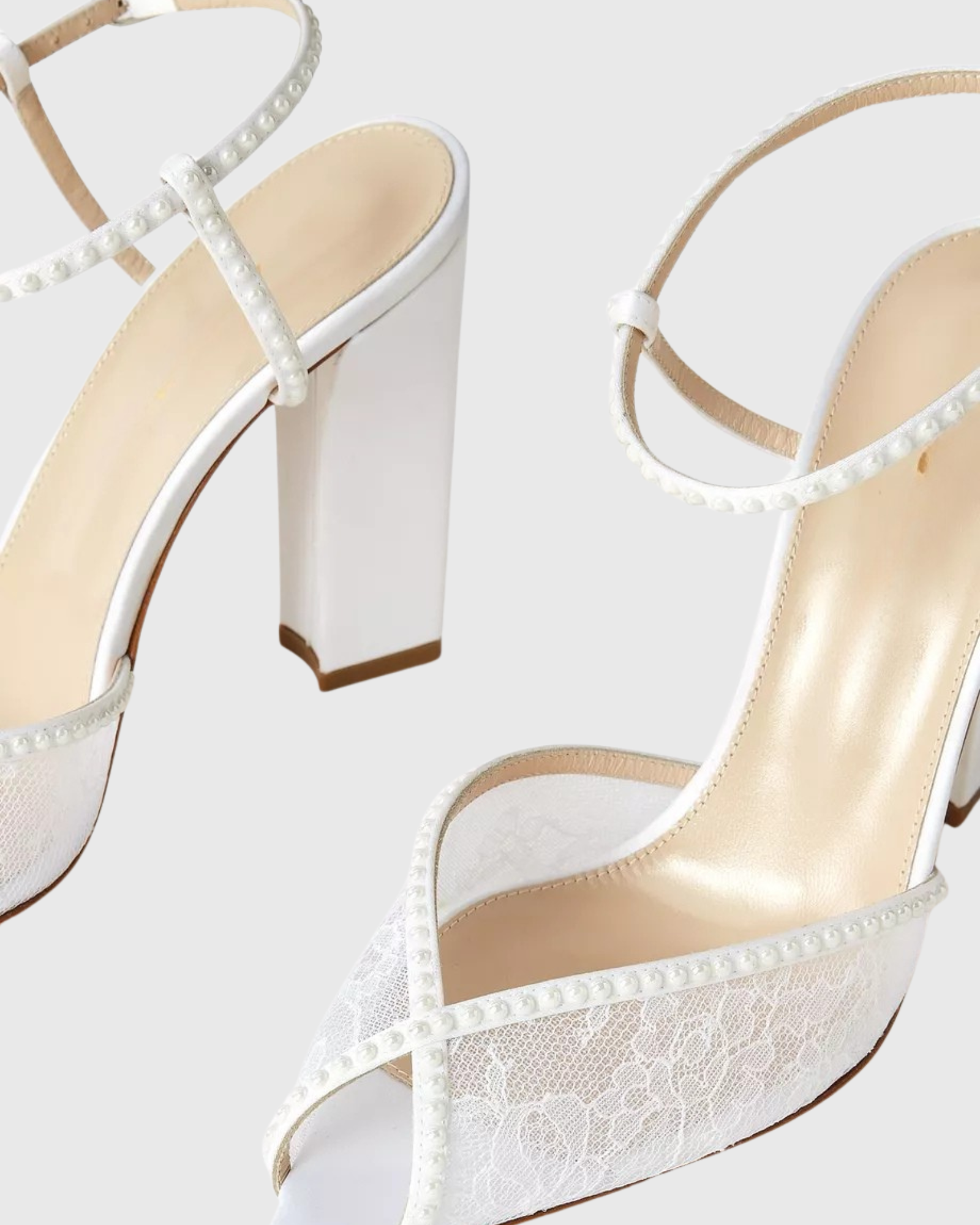 Ieva Pearl Strap Lace Sandals In White