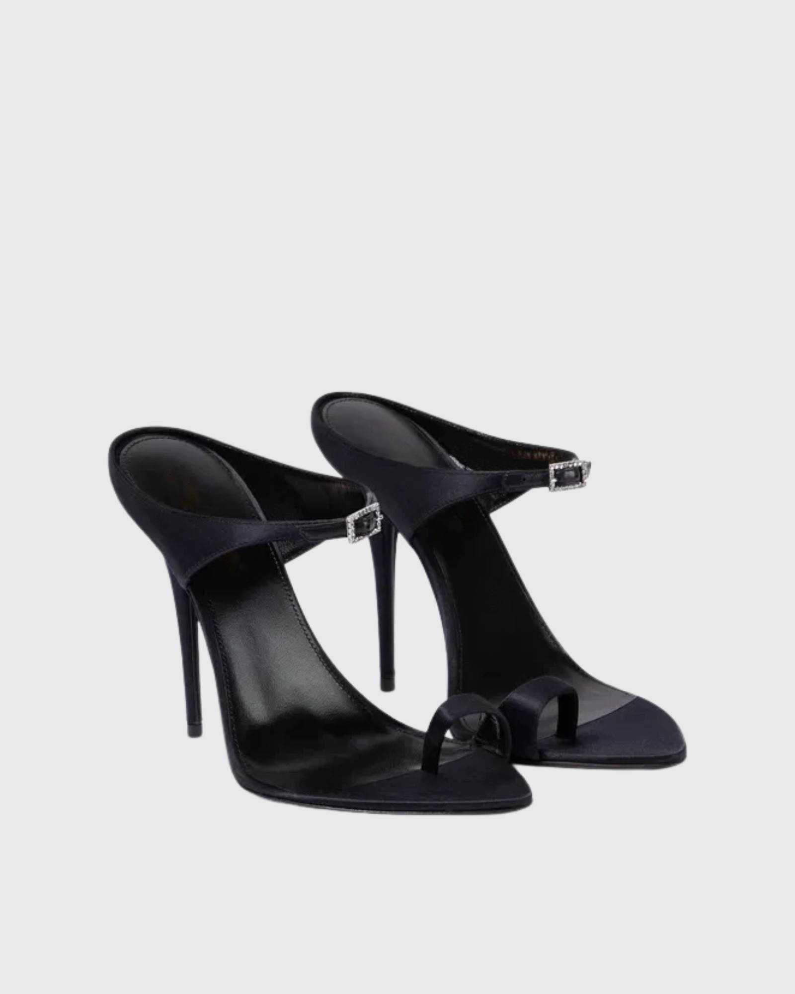 Kasi Ankle Strap Satin Sandals In  Black