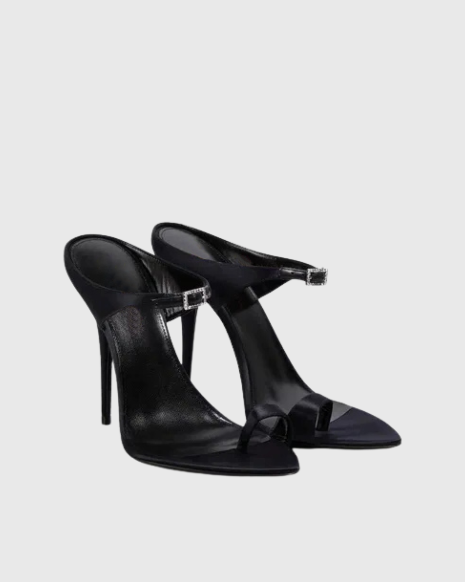 Kasi Ankle Strap Satin Sandals In  Black