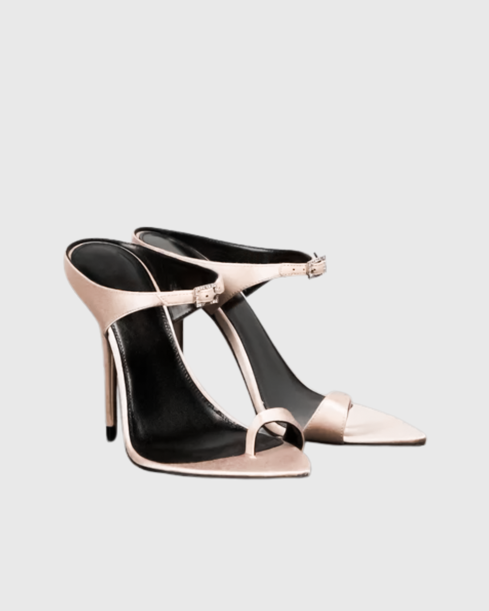 Kasi Ankle Strap Satin Sandals in Beige