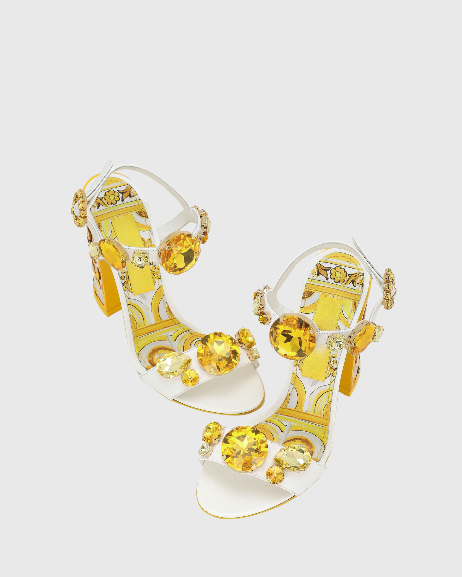 Loreto Flower Print Diamond Strap Sandals In Gold