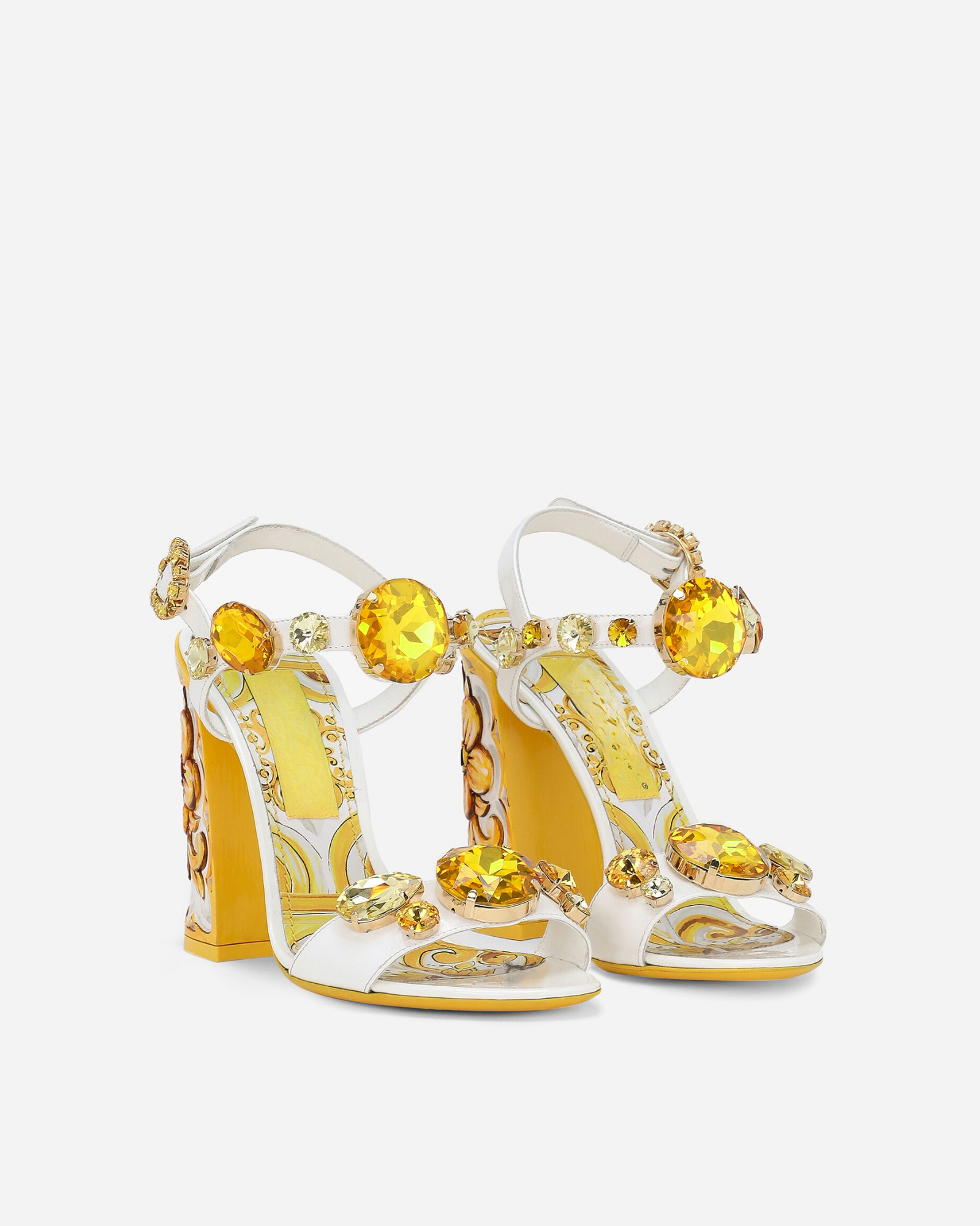 Loreto Flower Print Diamond Strap Sandals In Gold