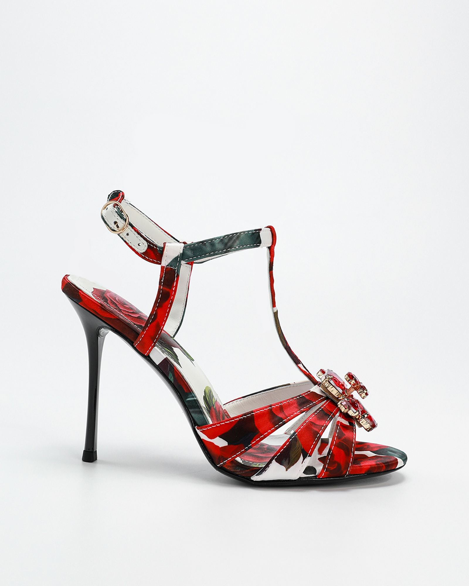 Mahin Flower Print Sandals In Red