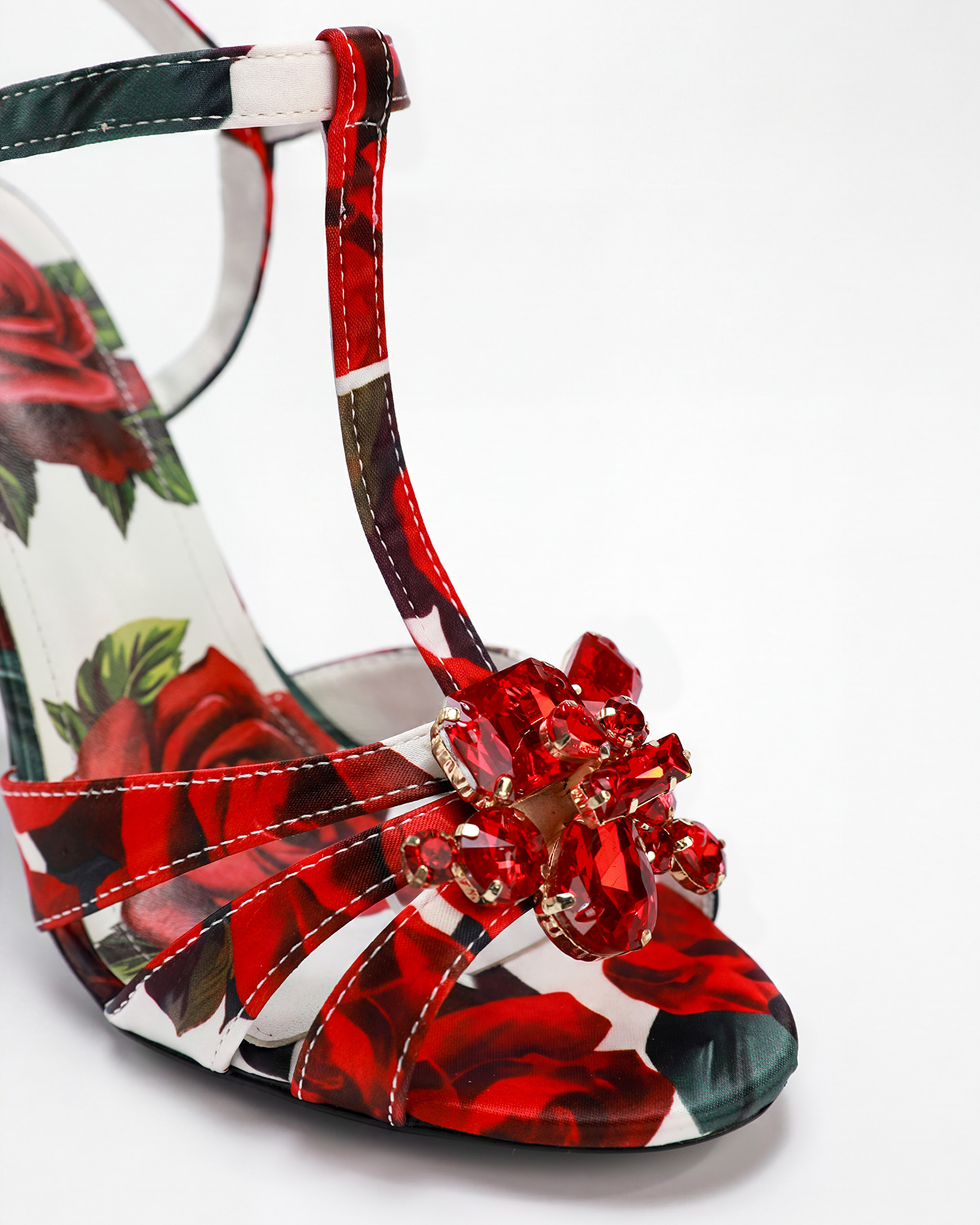 Mahin Flower Print Sandals In Red