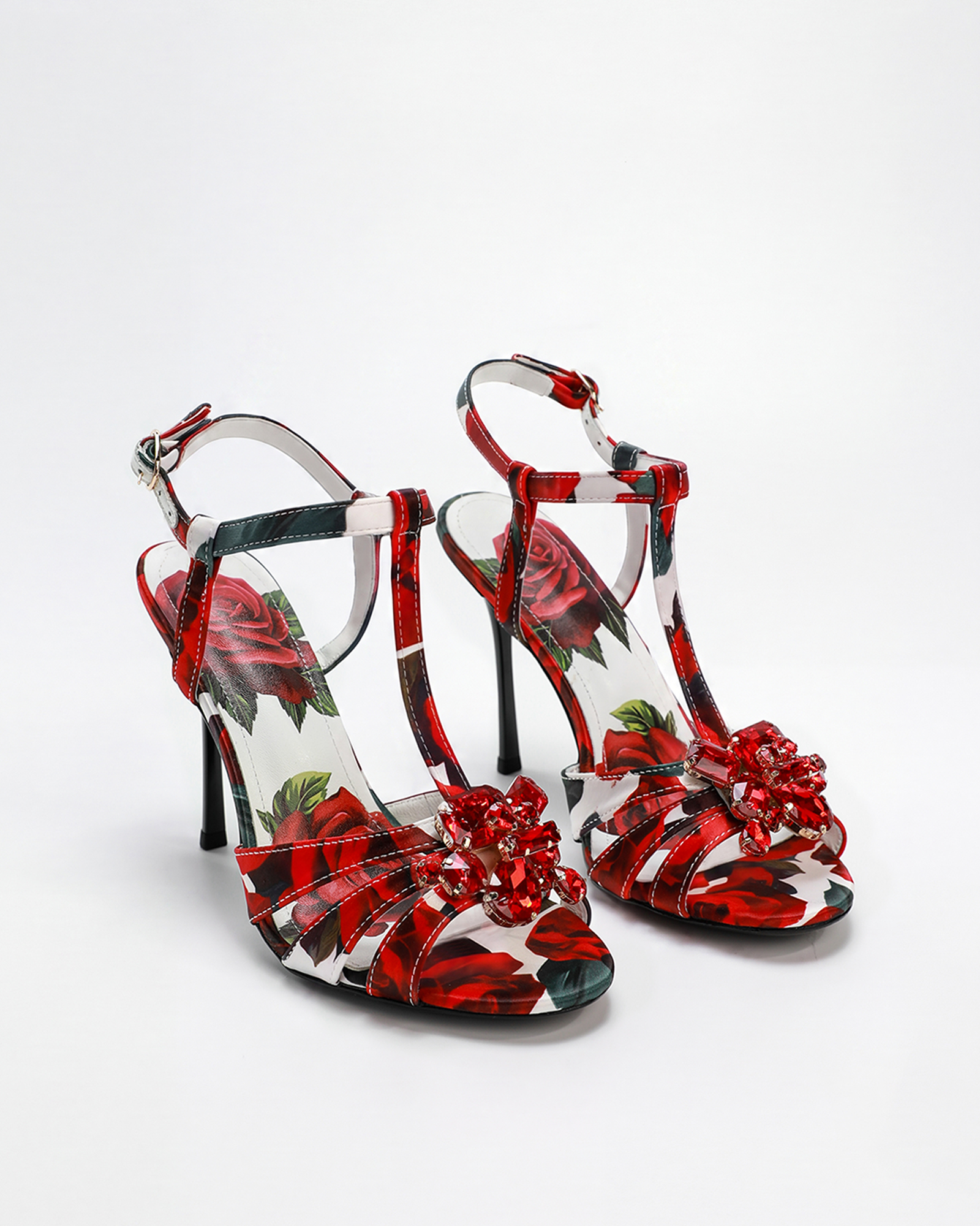 Mahin Flower Print Sandals In Red
