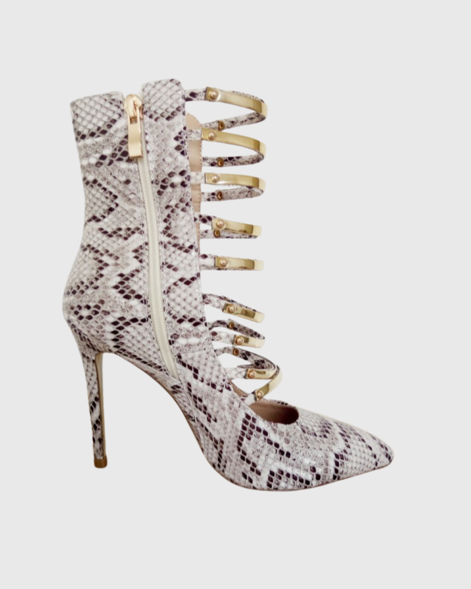 Marietta Snake Print Strappy Ankle Boots
