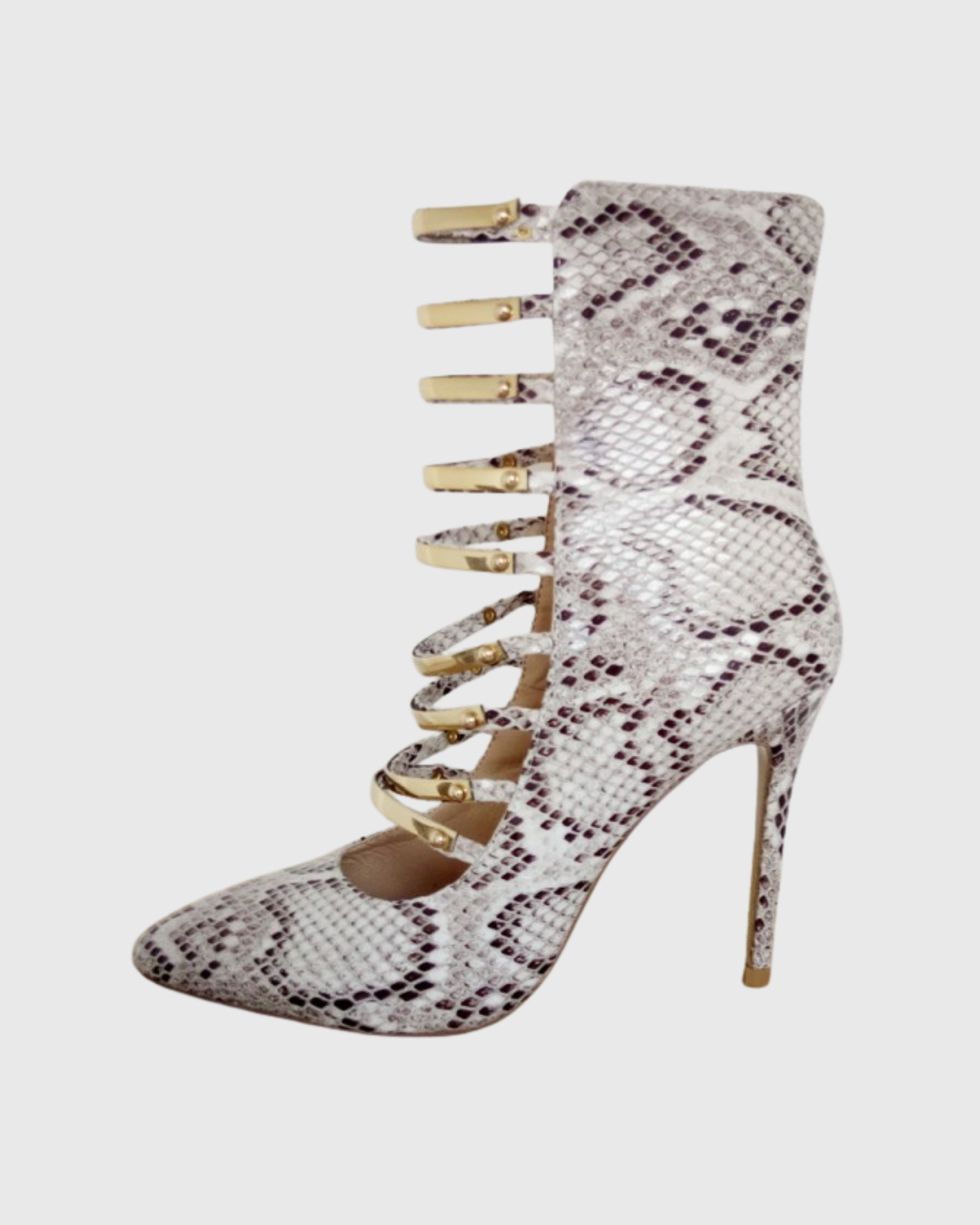 Marietta Snake Print Strappy Ankle Boots