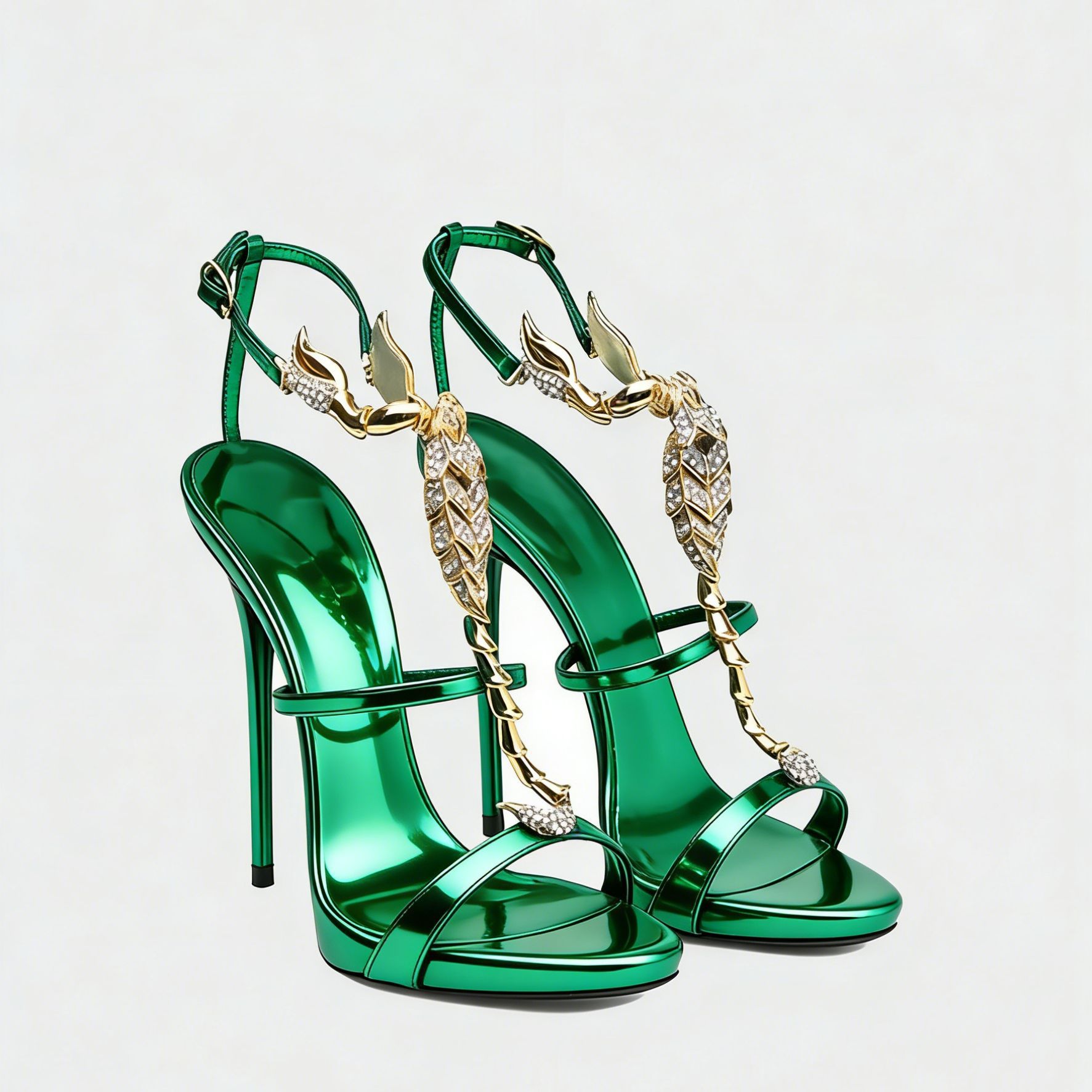 Pia Rhinestone Scorpion Strap Sandals In Green