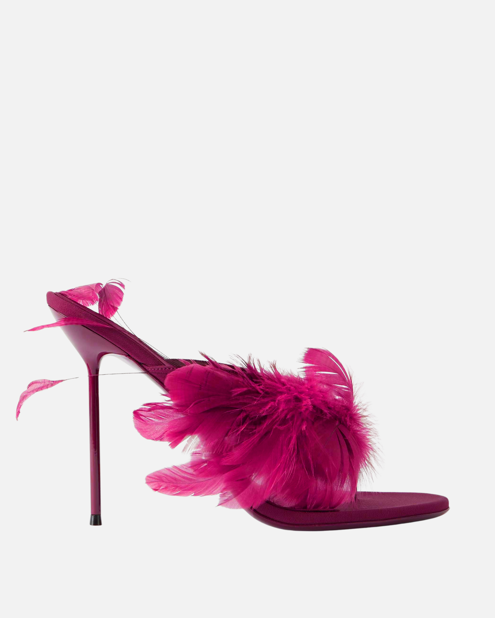 Occia Feather Trim Leather Mules In Fuchsia