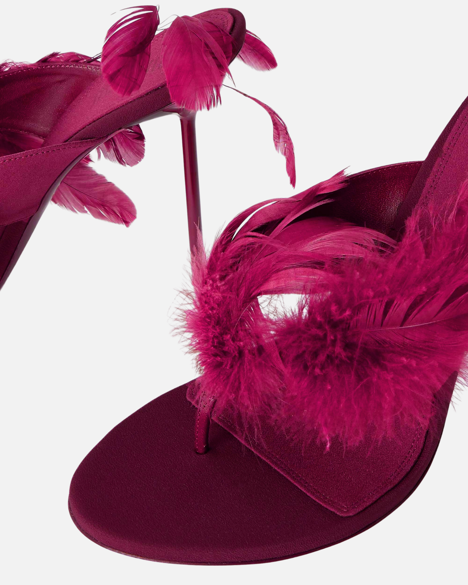 Occia Feather Trim Leather Mules In Fuchsia