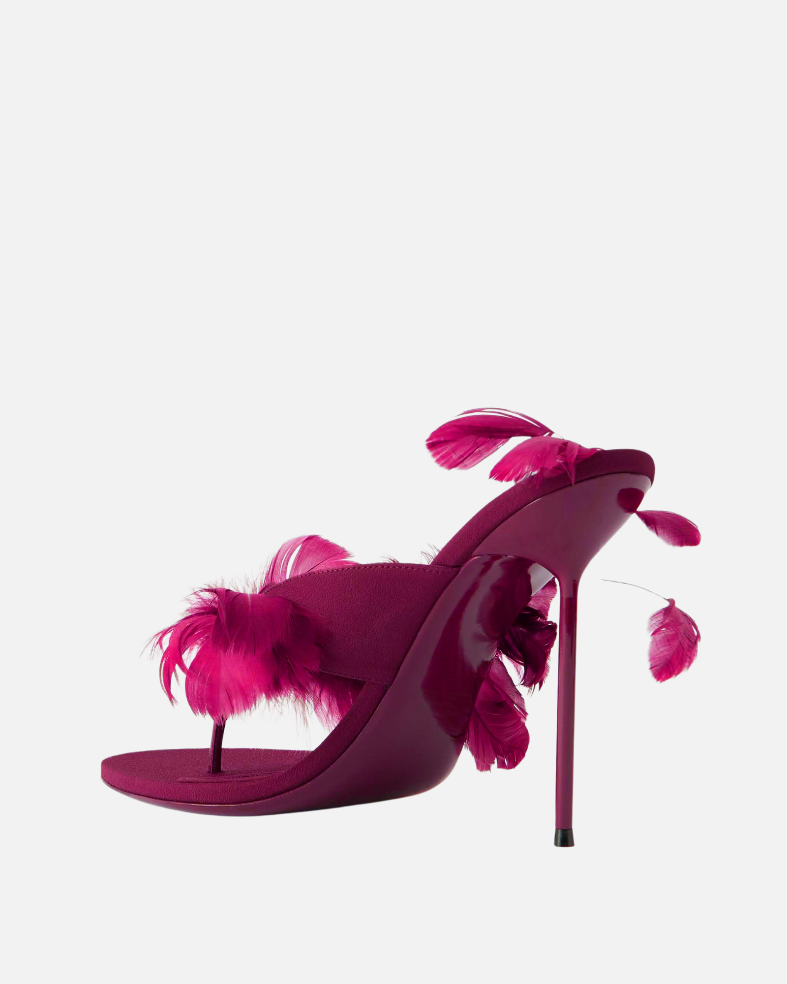 Occia Feather Trim Leather Mules In Fuchsia