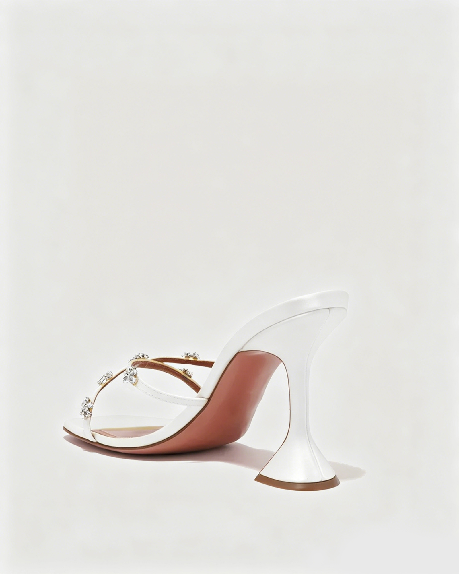 Ofelia Cross Rhinestone Flower Flared Heels In White
