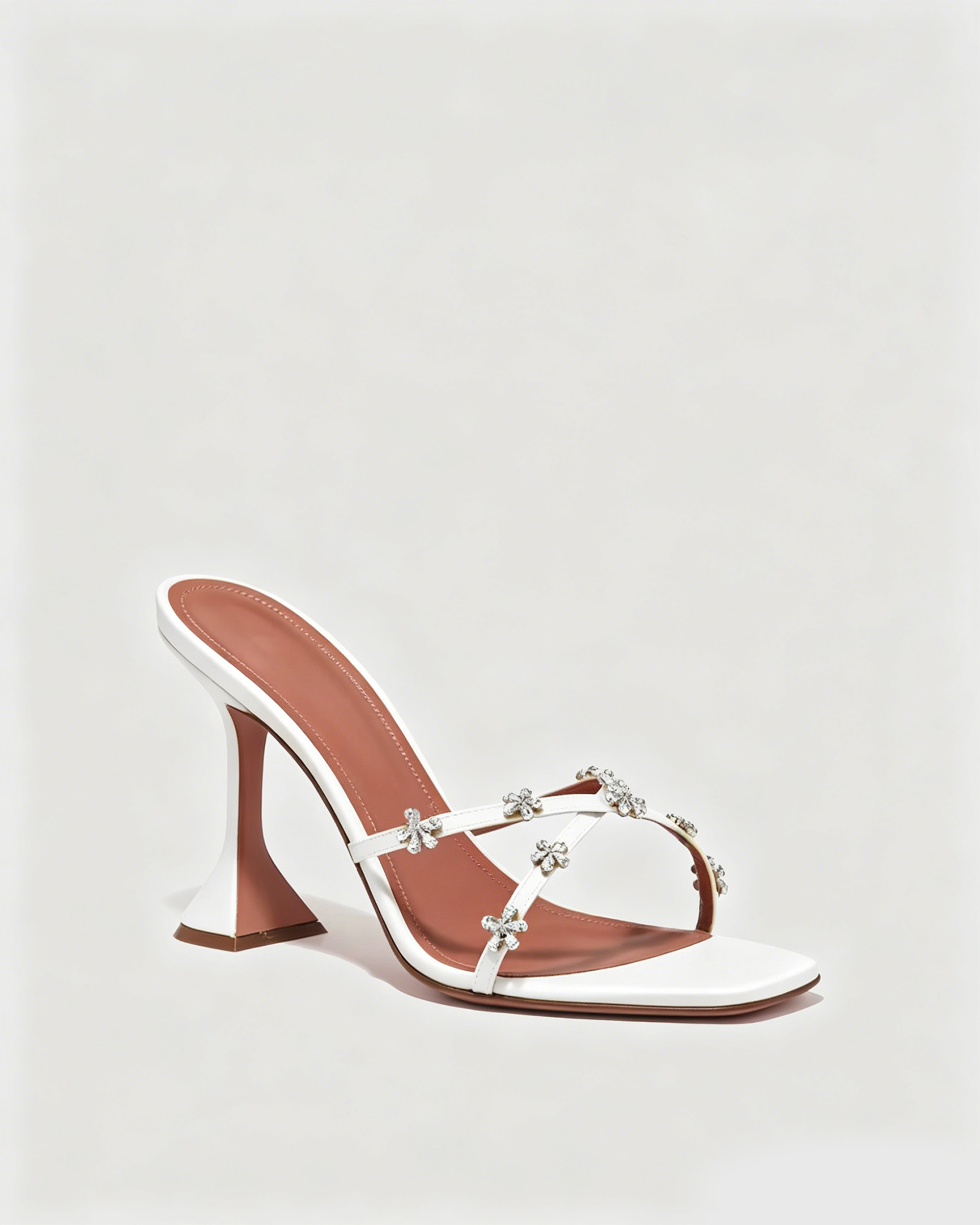 Ofelia Cross Rhinestone Flower Flared Heels In White