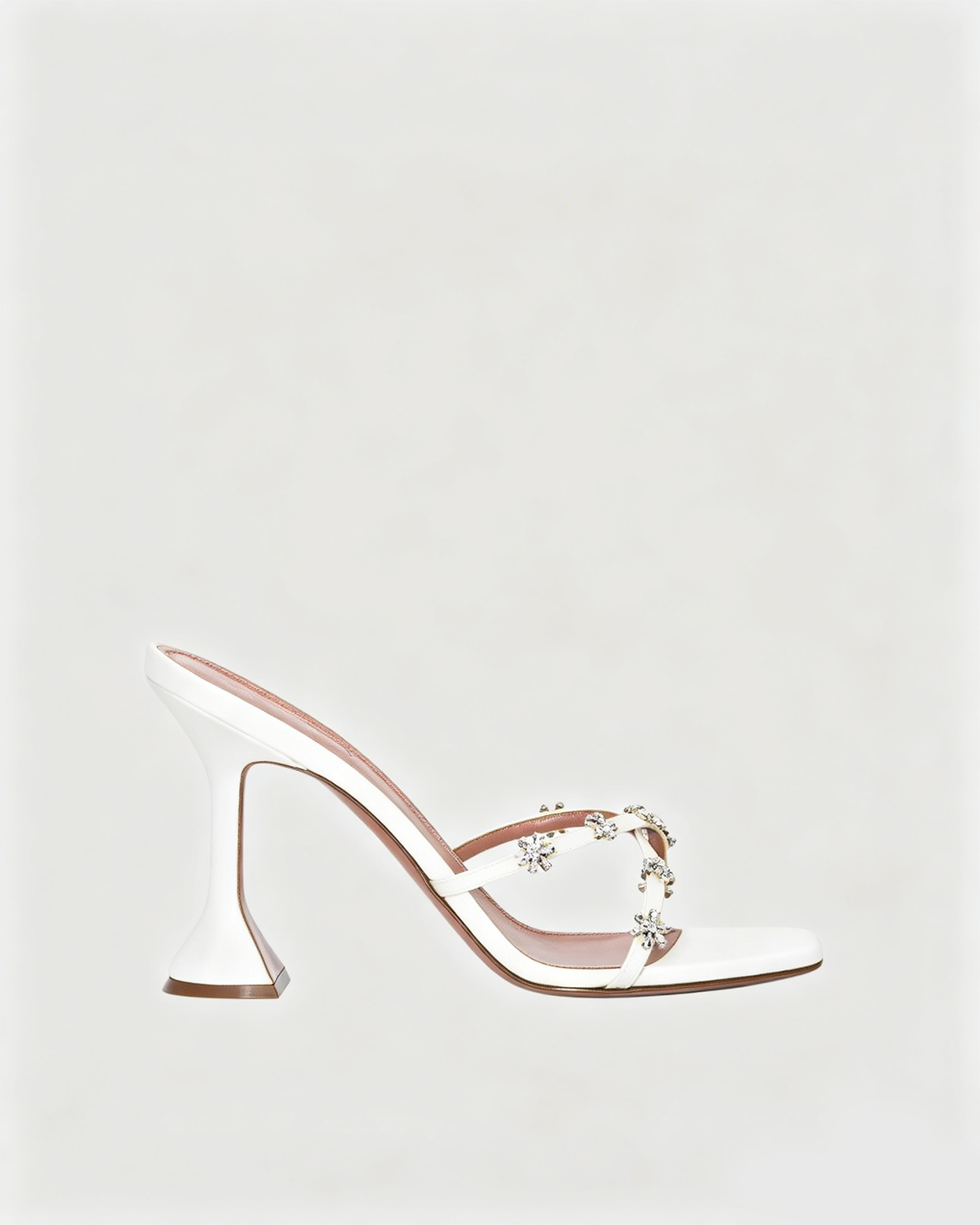 Ofelia Cross Rhinestone Flower Flared Heels In White